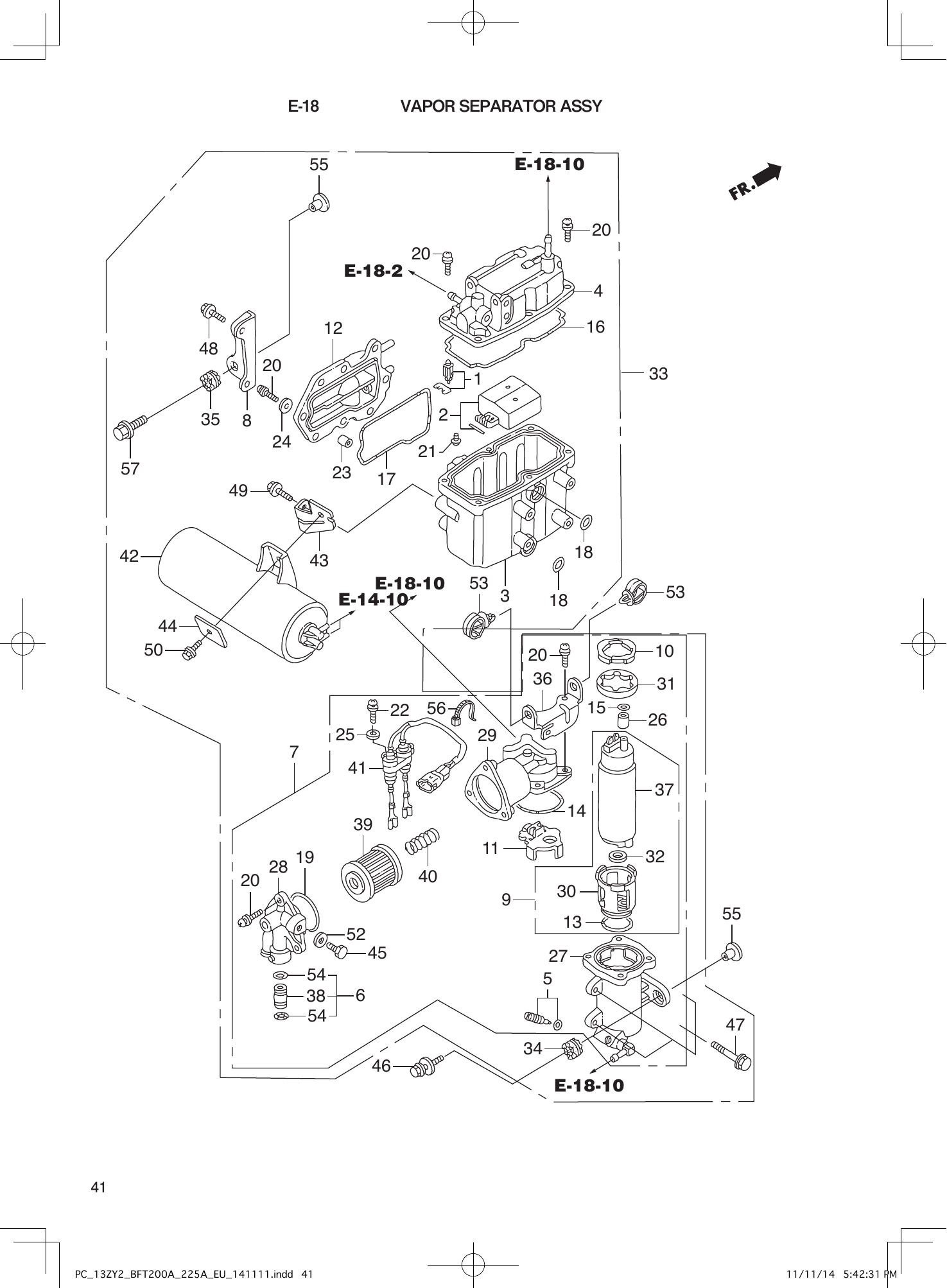Tohatsu BFT200-225A VAPOR SEPARATOR ASSY parts diagram