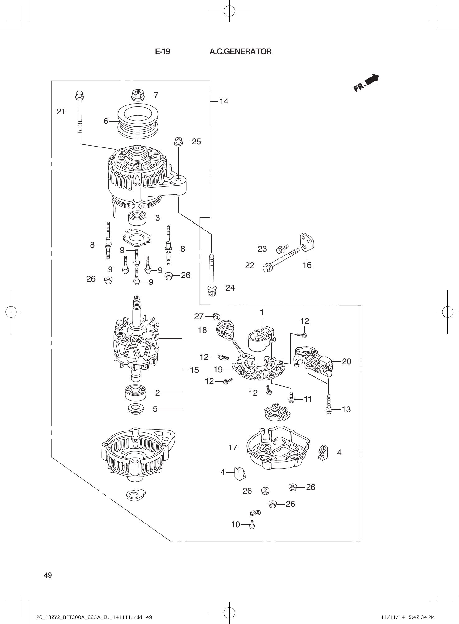 Tohatsu BFT200-225A A.C.GENERATOR parts diagram