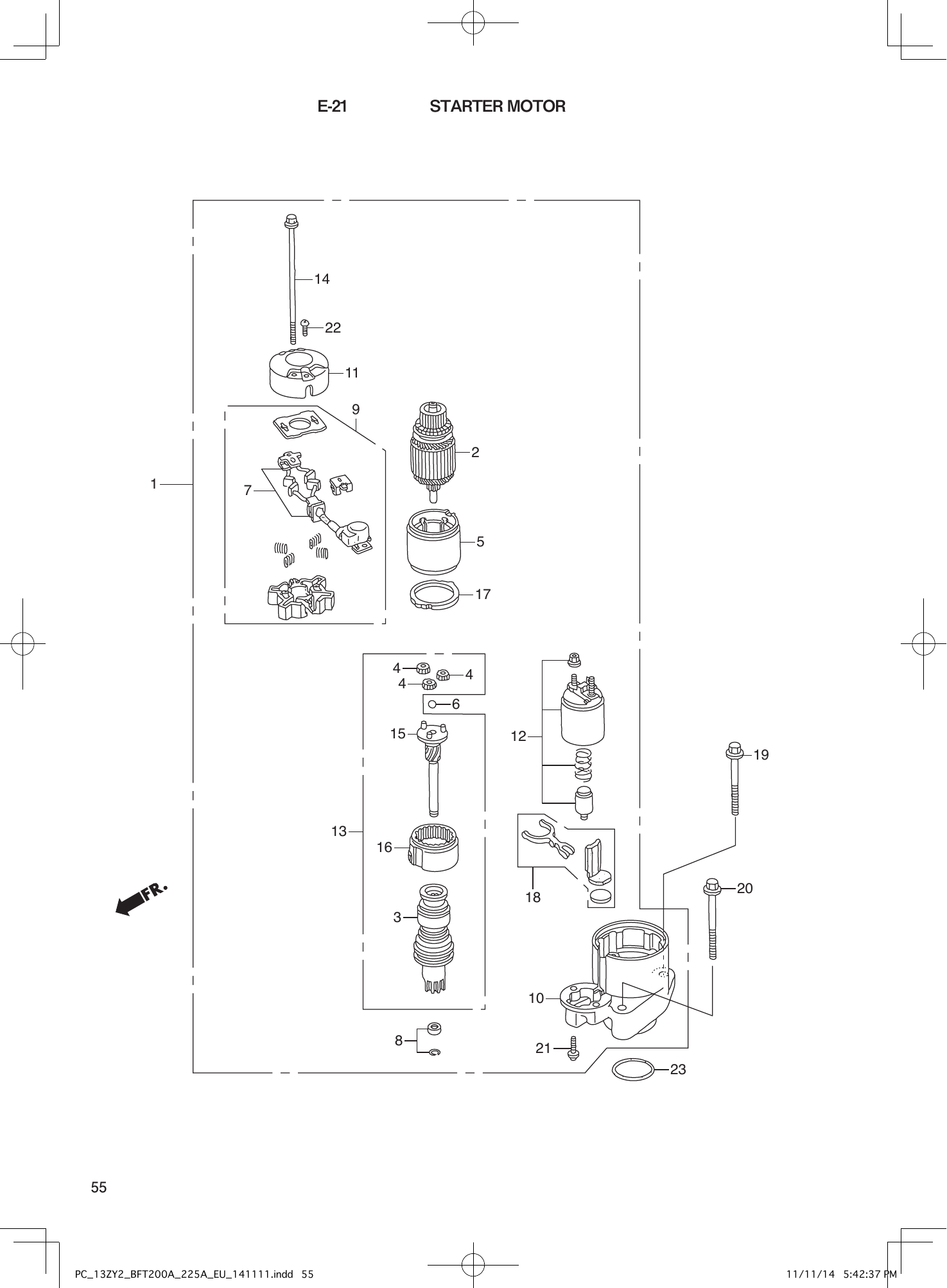 Tohatsu BFT200-225A STARTER MOTOR parts diagram