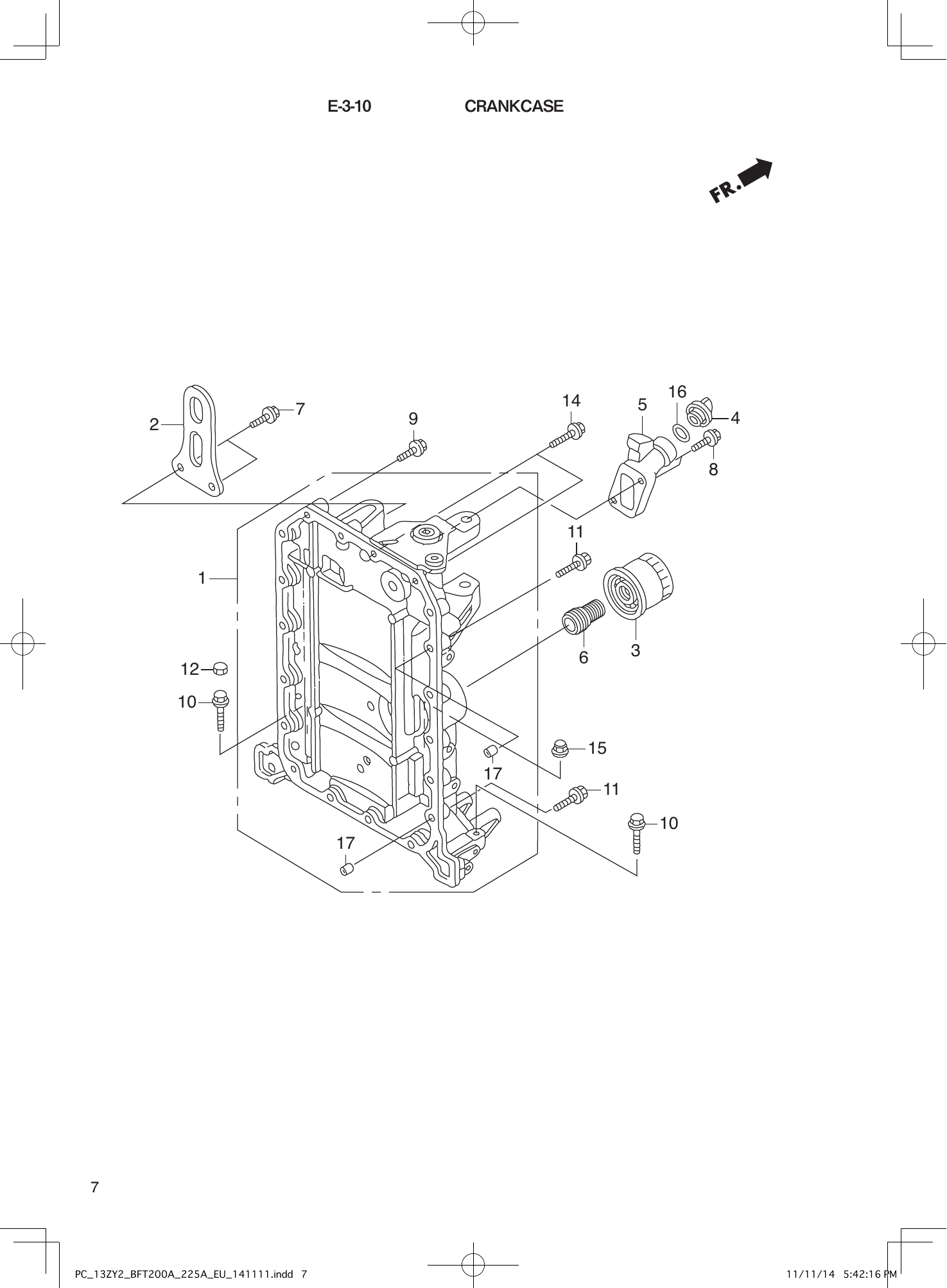 Tohatsu BFT200-225A CRANKCASE parts diagram