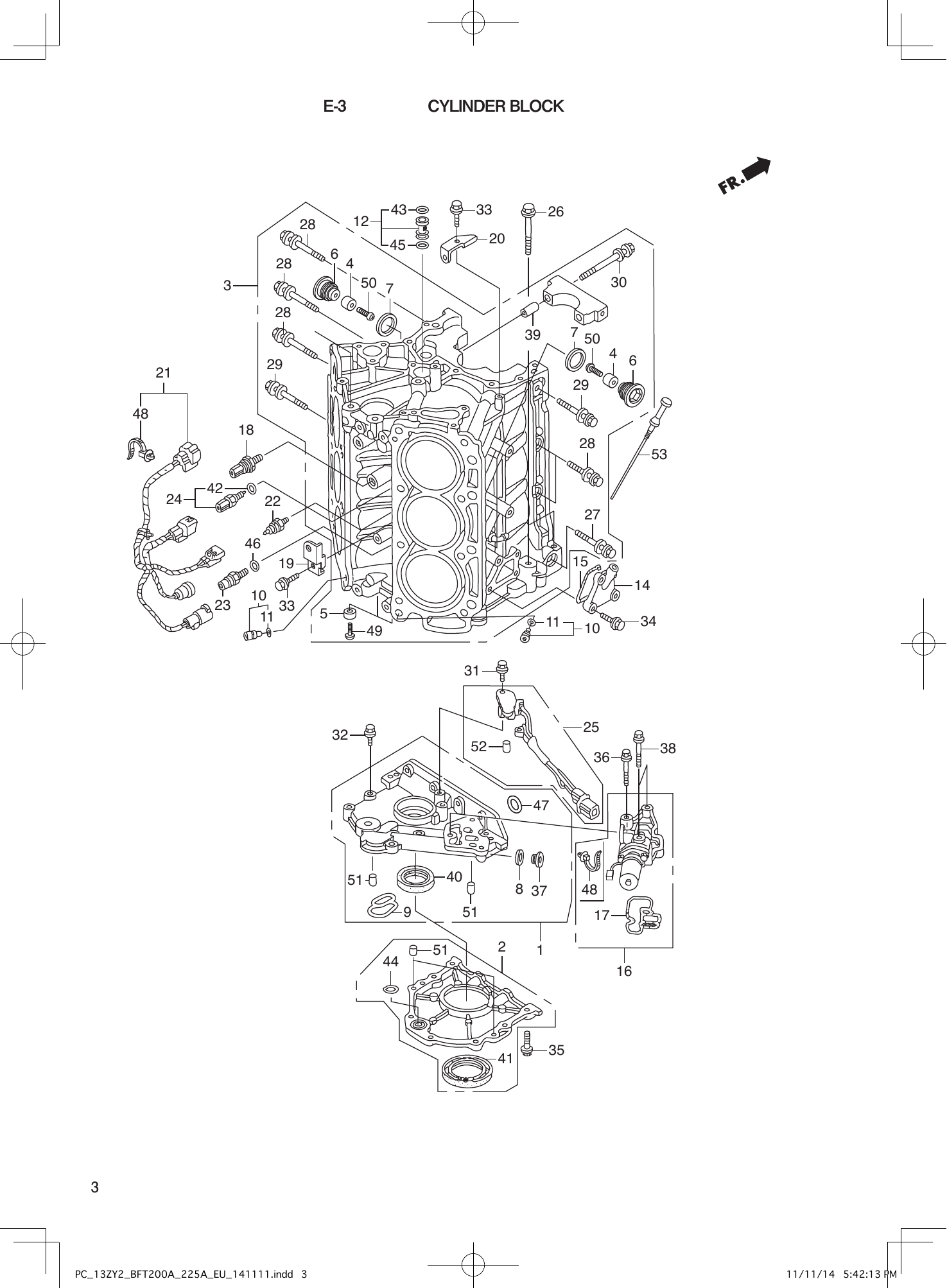 Tohatsu BFT200-225A CYLINDER BLOCK parts diagram