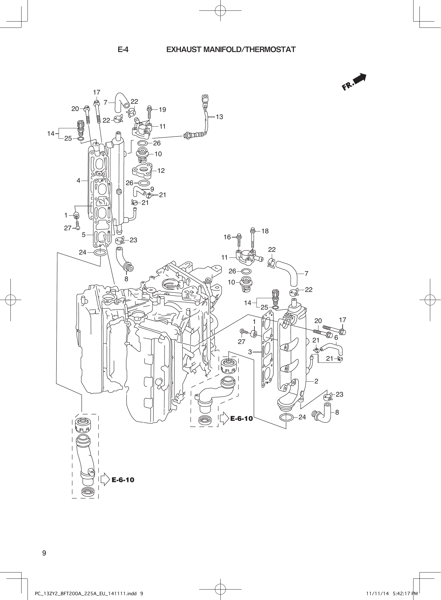 Tohatsu BFT200-225A EXHAUST MANIFOLD/THERMOSTAT parts diagram