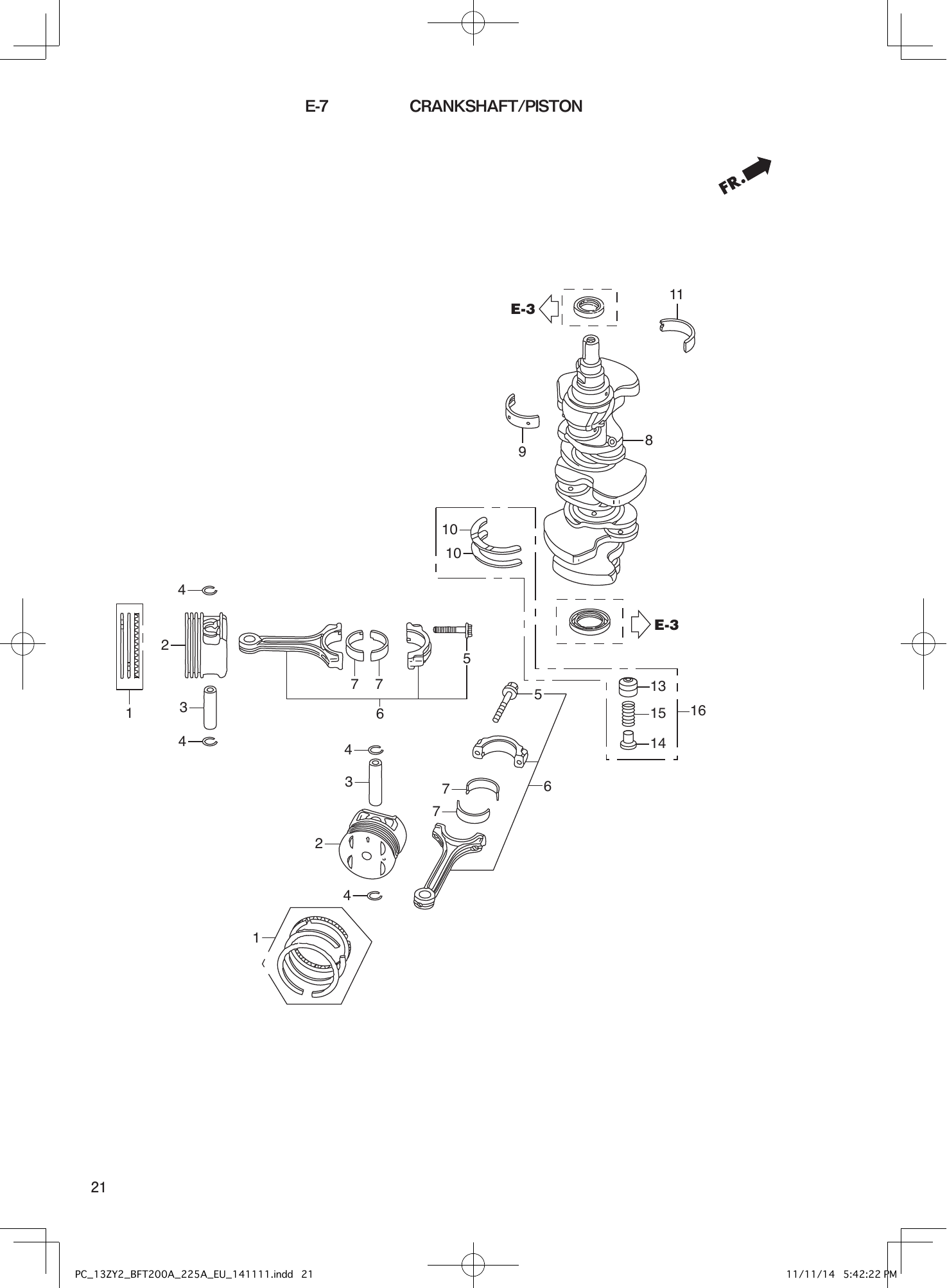 Tohatsu BFT200-225A CRANKSHAFT/PISTON parts diagram