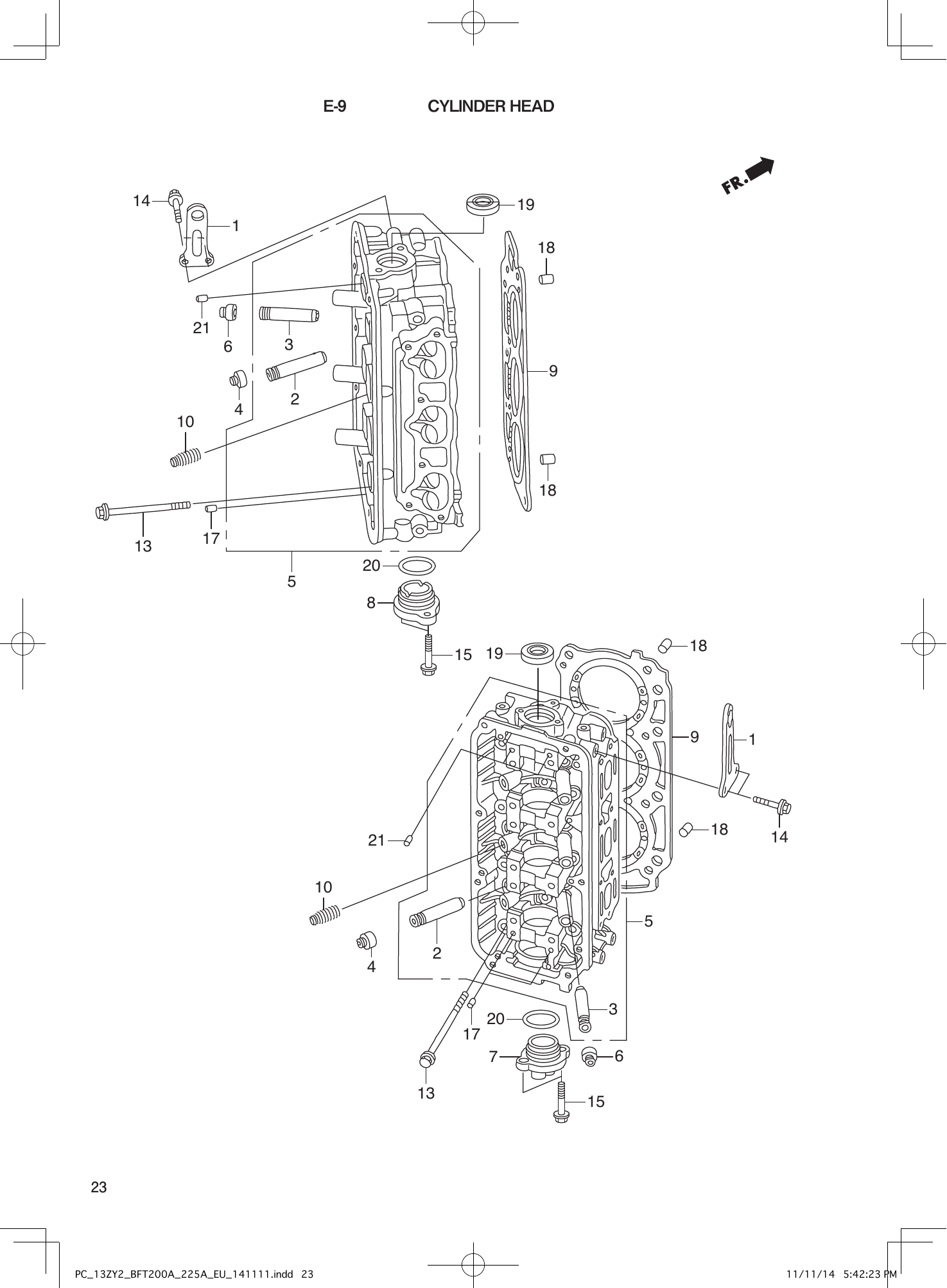 Tohatsu BFT200-225A CYLINDER HEAD parts diagram