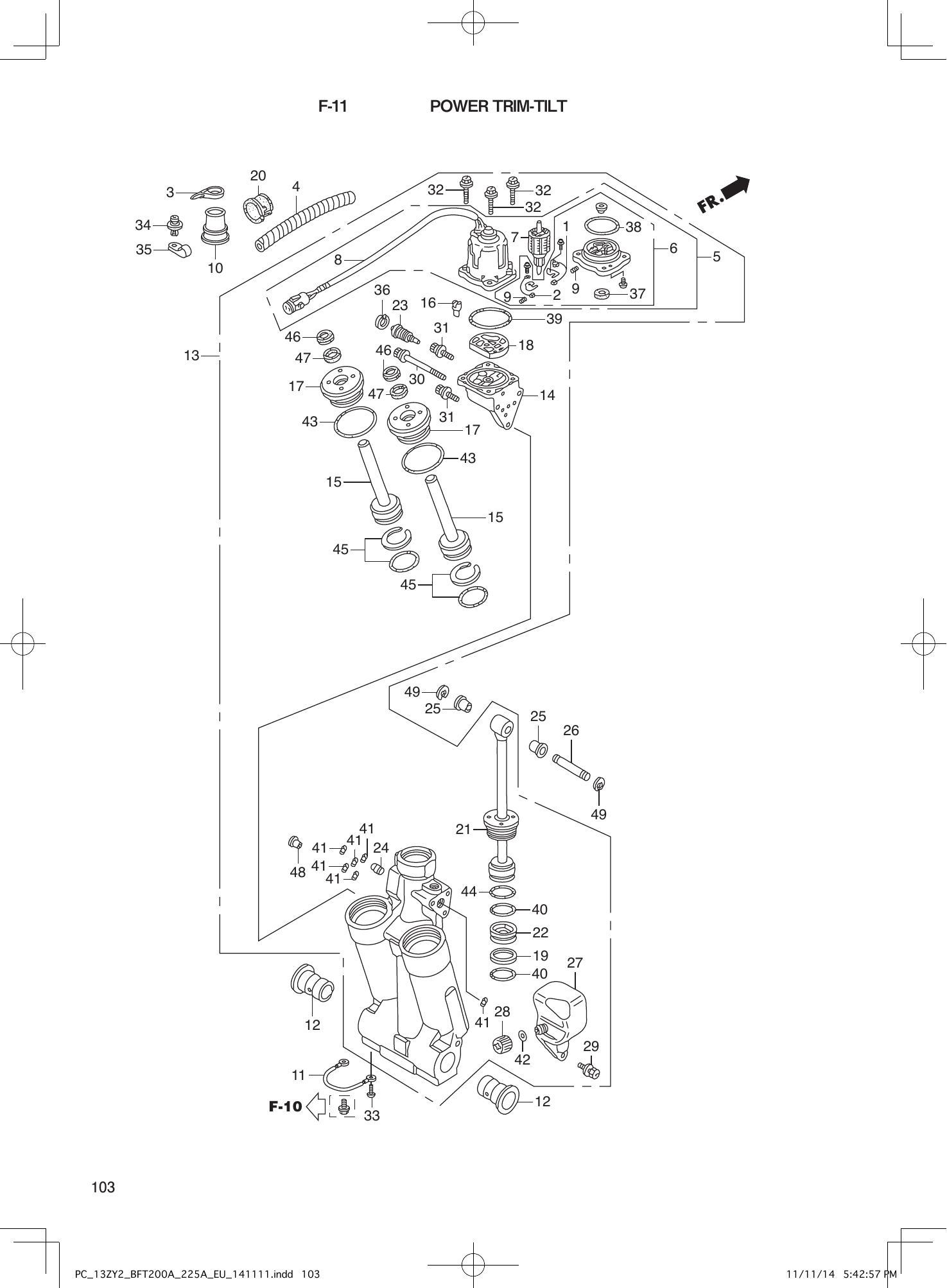 Tohatsu BFT200-225A POWER TRIM-TILT parts diagram