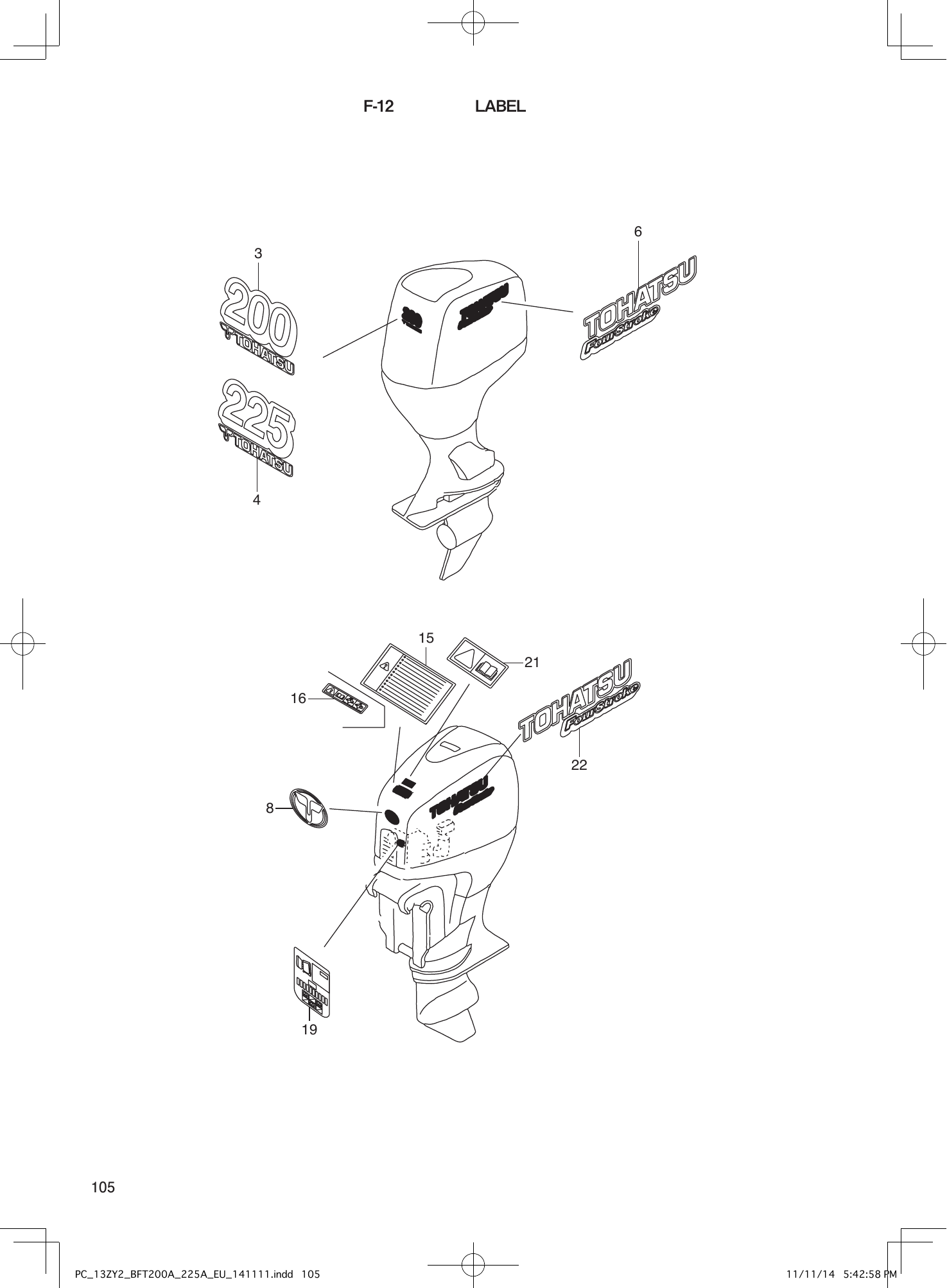 Tohatsu BFT200-225A LABEL parts diagram