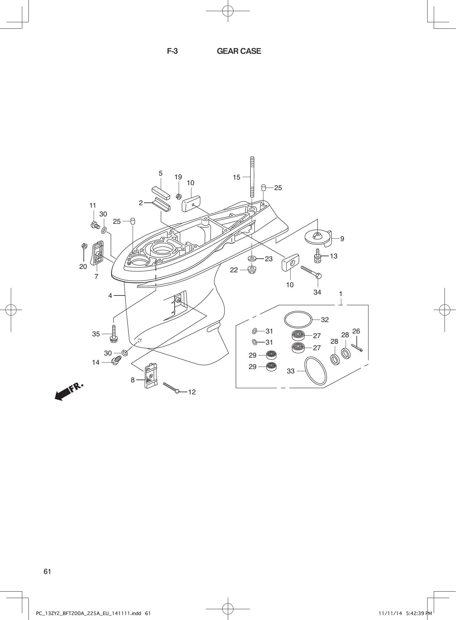 Tohatsu BFT200-225A GEAR CASE parts diagram