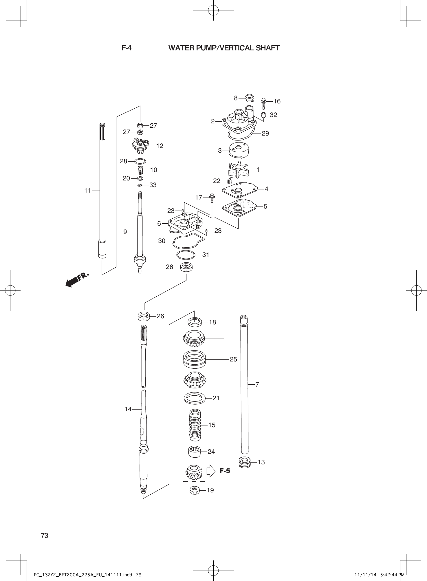 Tohatsu BFT200-225A WATER PUMP/VERTICAL SHAFT parts diagram
