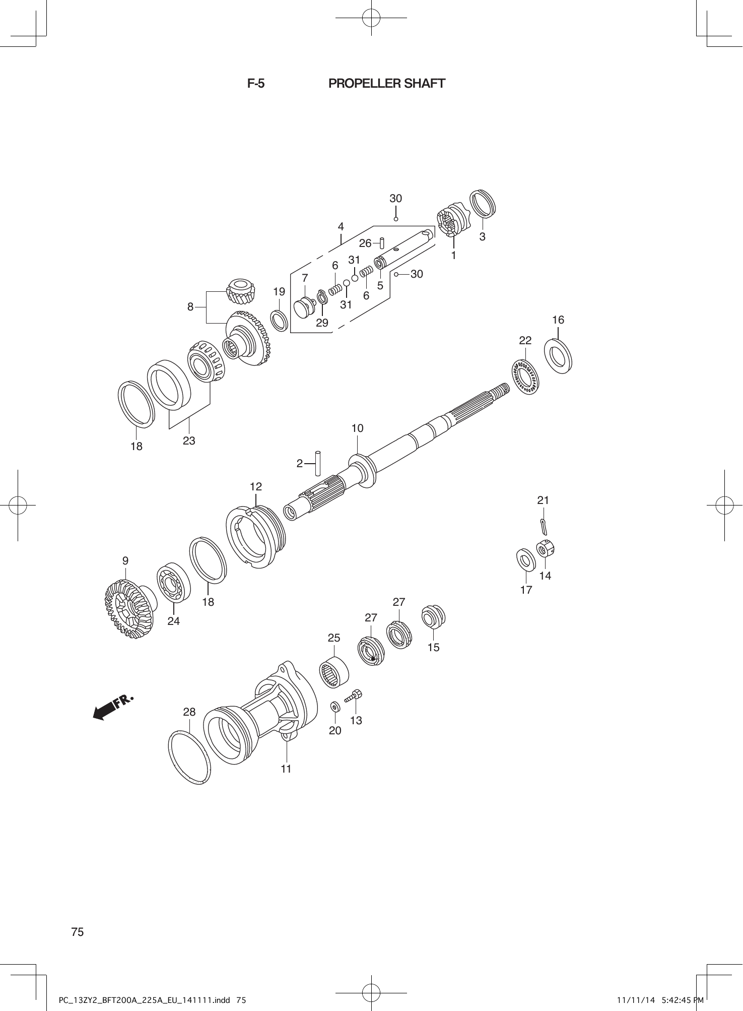 Tohatsu BFT200-225A PROPELLER SHAFT parts diagram