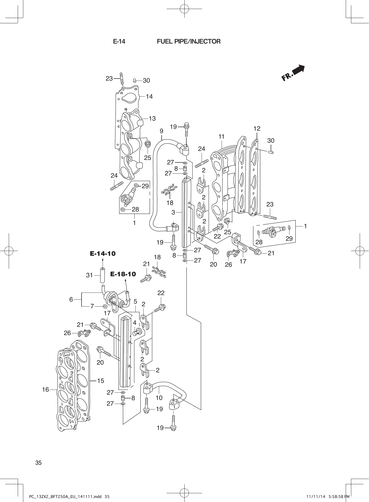 Tohatsu BFT250A FUEL PIPE/INJECTOR parts diagram
