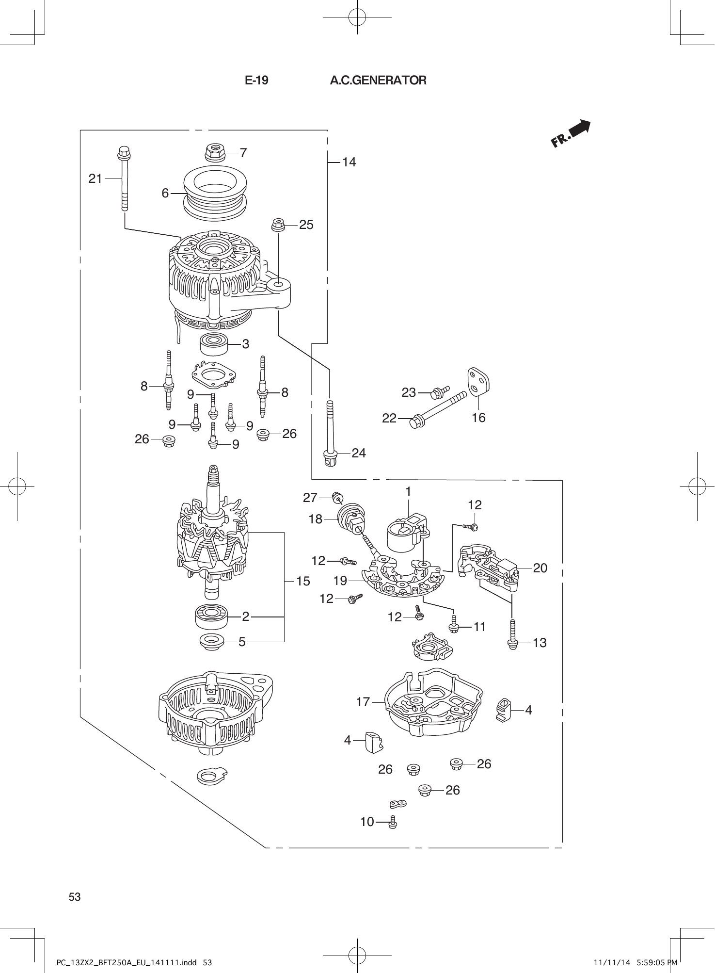 Tohatsu BFT250A A.C.GENERATOR parts diagram