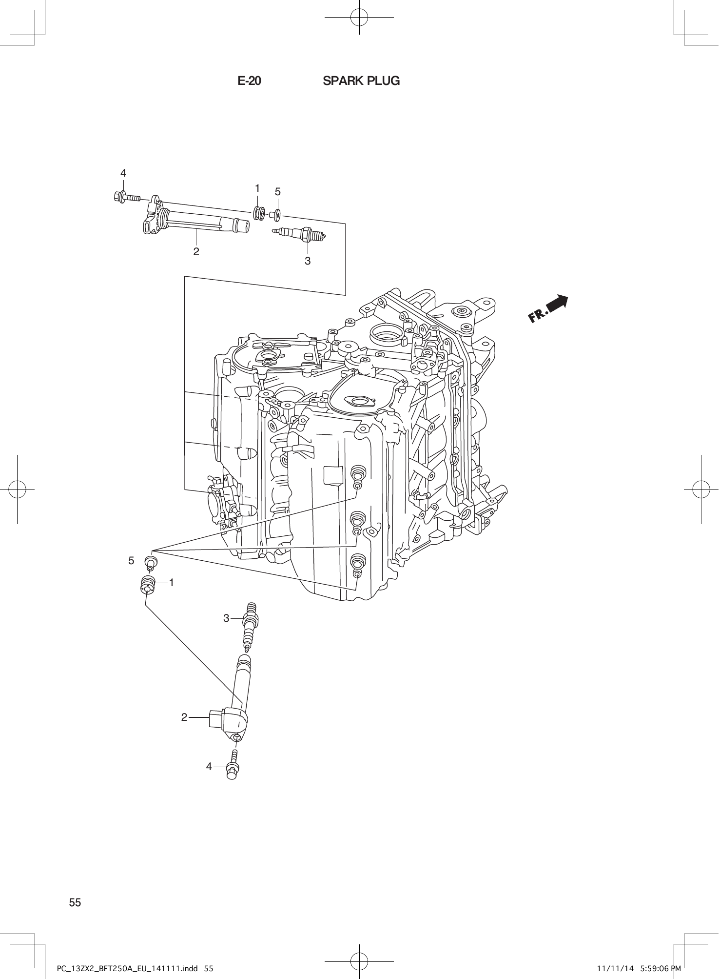 Tohatsu BFT250A SPARK PLUG parts diagram
