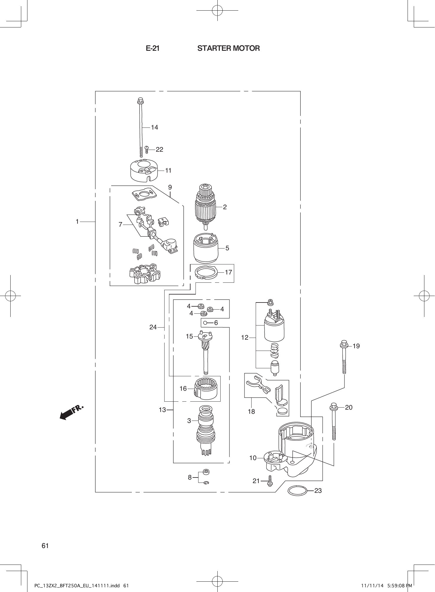 Tohatsu BFT250A STARTER MOTOR parts diagram