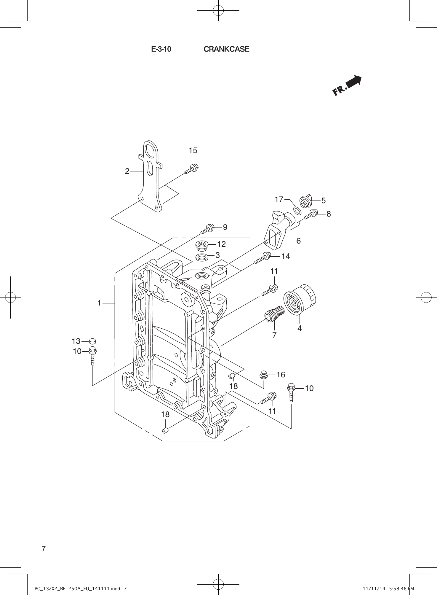 Tohatsu BFT250A CRANKCASE parts diagram