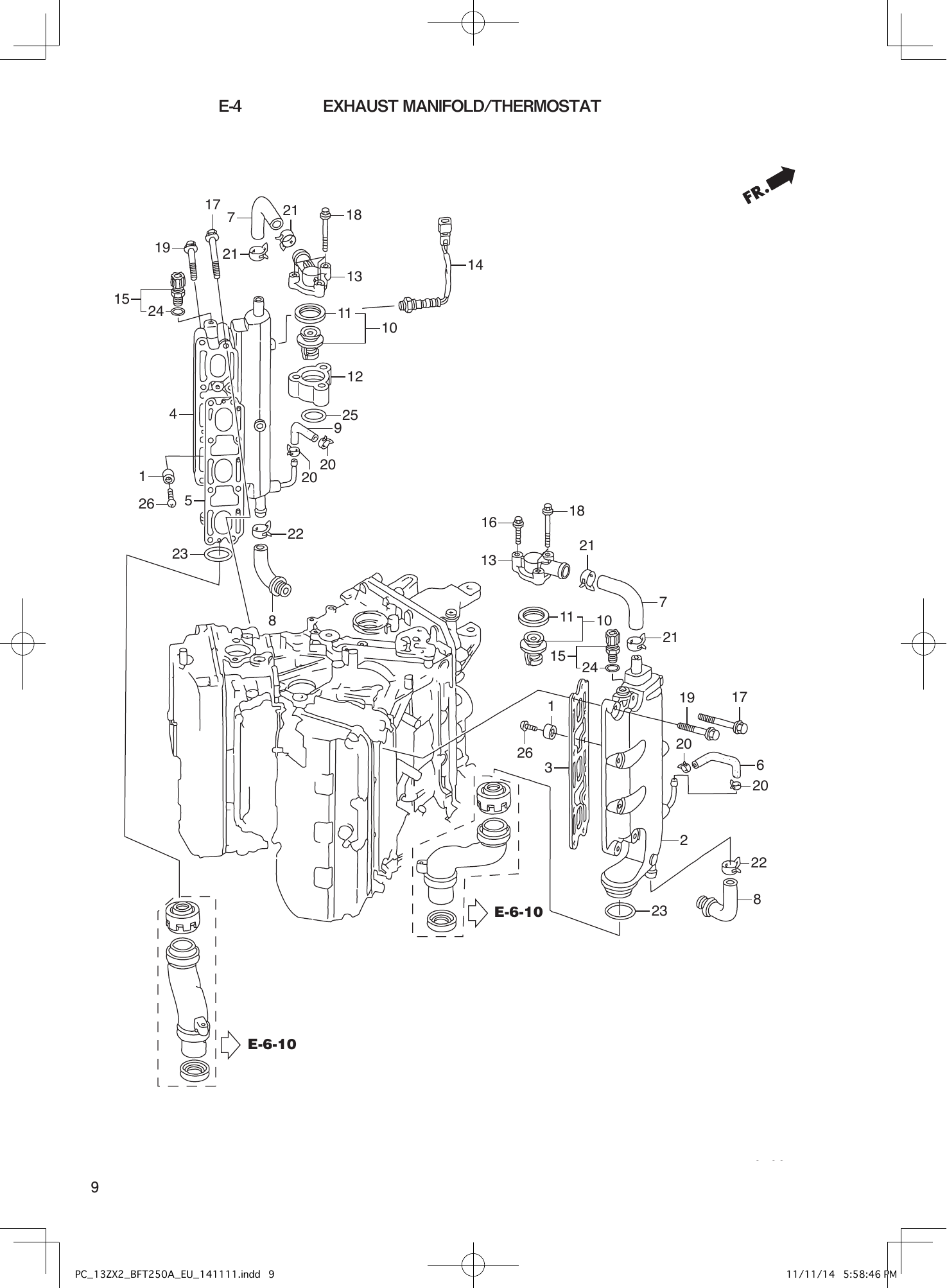 Tohatsu BFT250A EXHAUST MANIFOLD/THERMOSTAT parts diagram