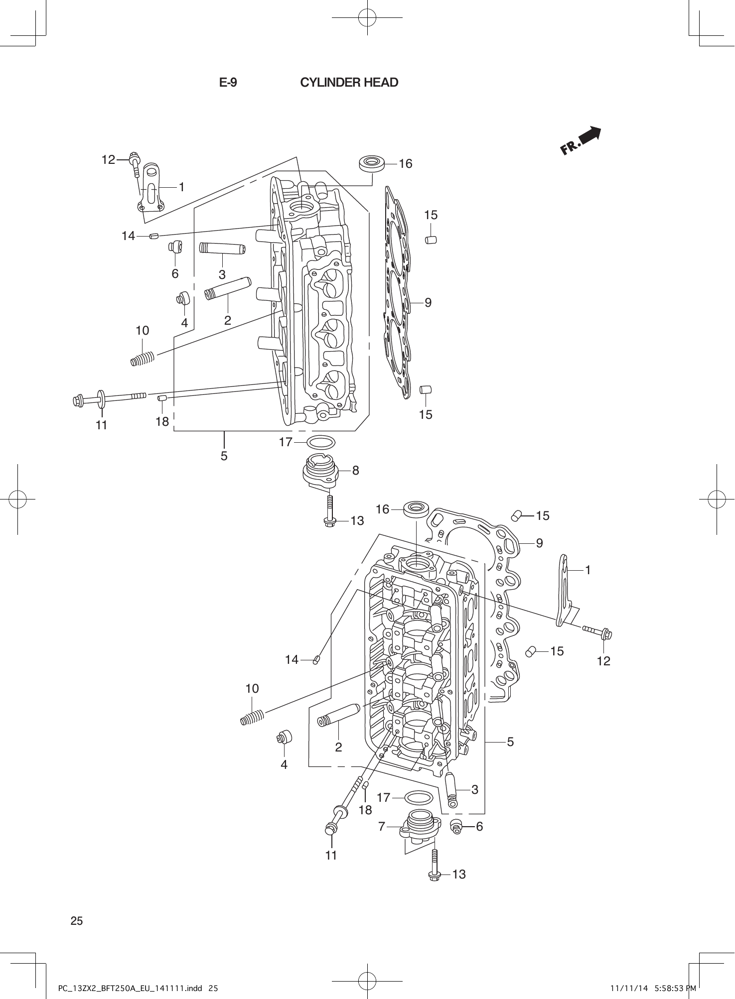 Tohatsu BFT250A CYLINDER HEAD parts diagram