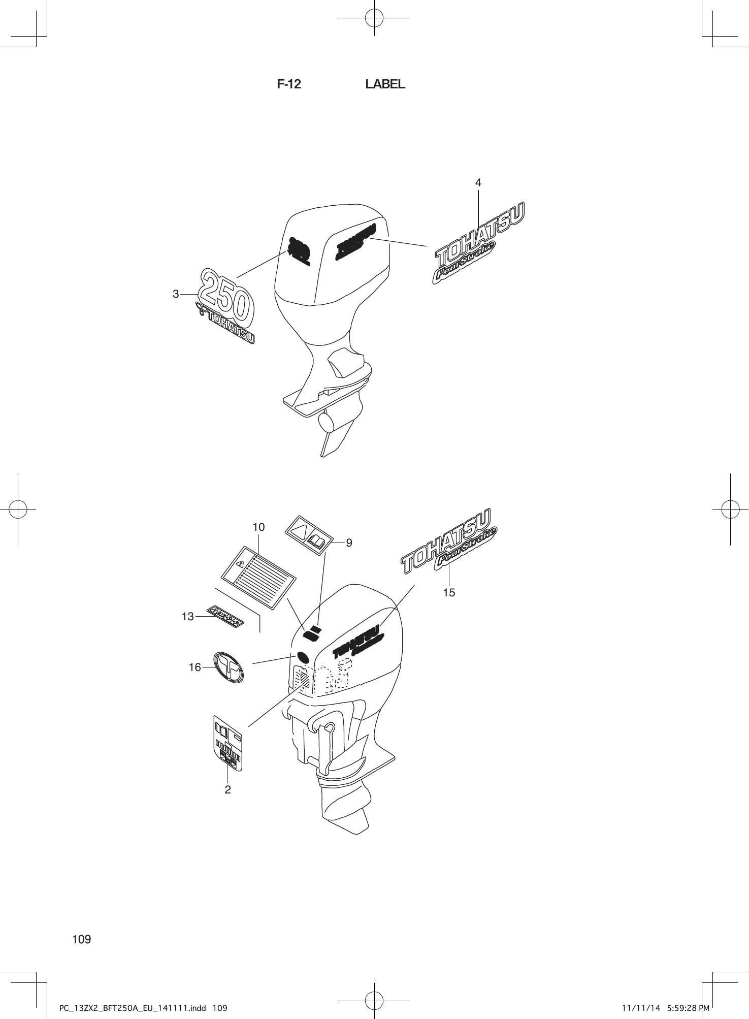 Tohatsu BFT250A LABEL parts diagram