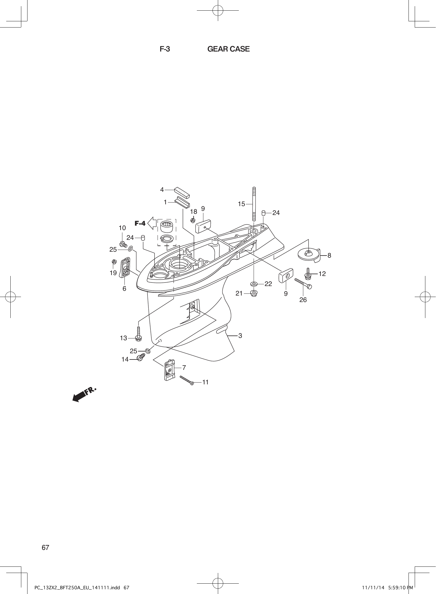 Tohatsu BFT250A GEAR CASE parts diagram