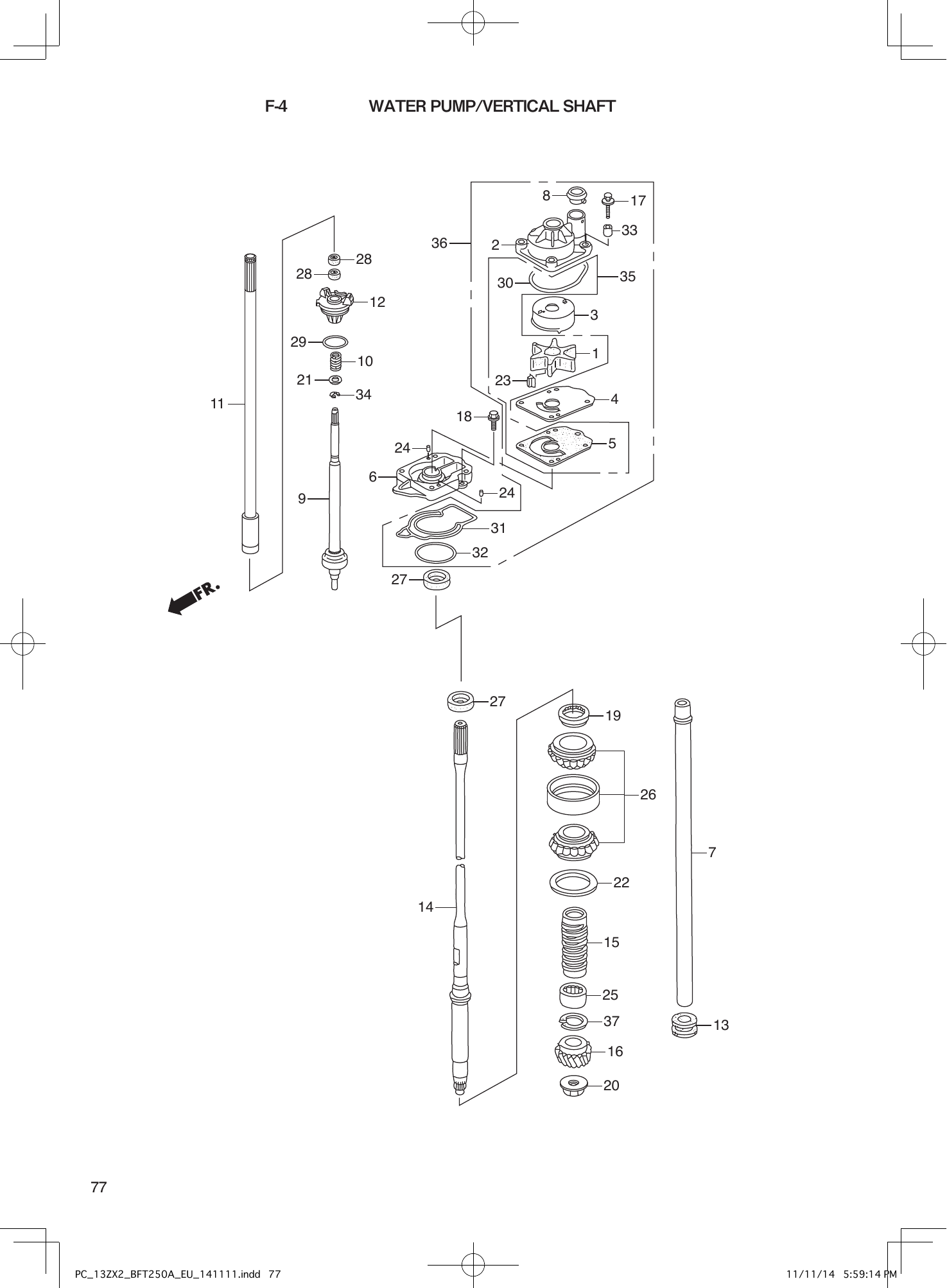 Tohatsu BFT250A WATER PUMP/VERTICAL SHAFT parts diagram