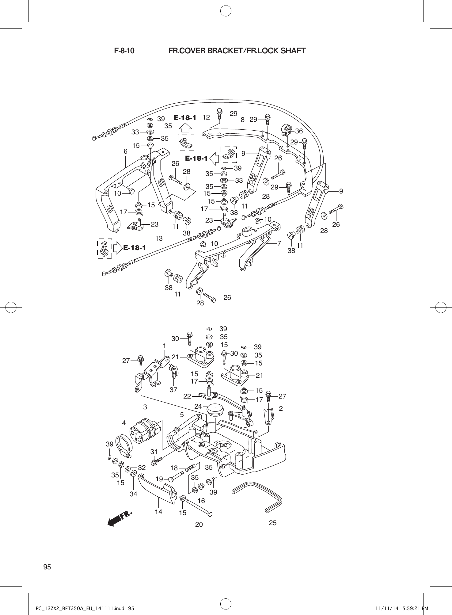 Tohatsu BFT250A FR.COVER BRACKET/FR.LOCK SHAFT parts diagram