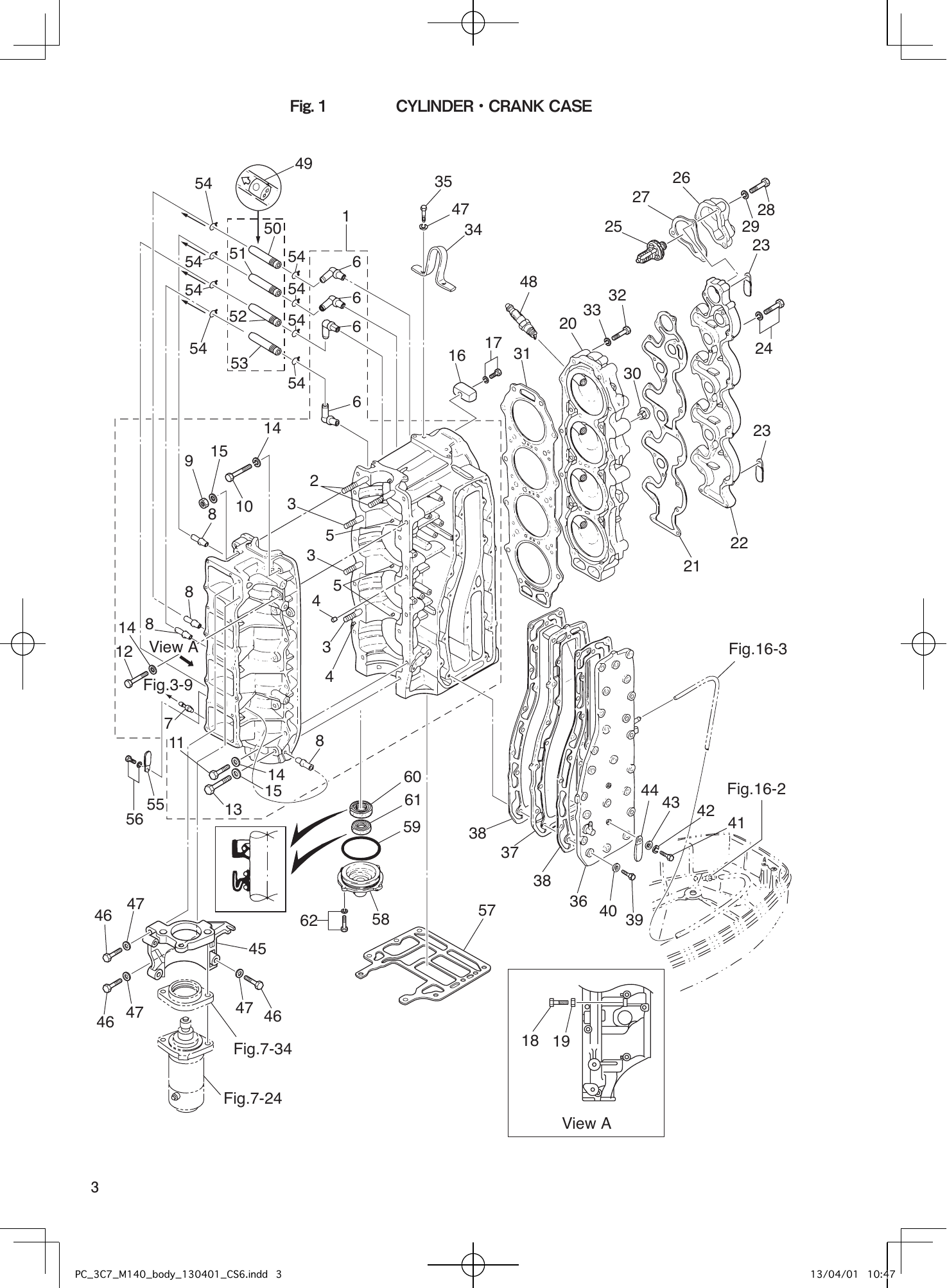 Tohatsu M115A2, M120A2, M140A2 CYLINDER・CRANK CASE parts diagram