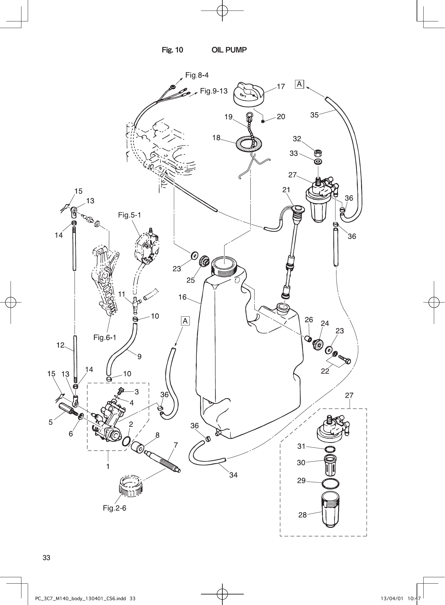 Tohatsu M115A2, M120A2, M140A2 OIL PUMP parts diagram