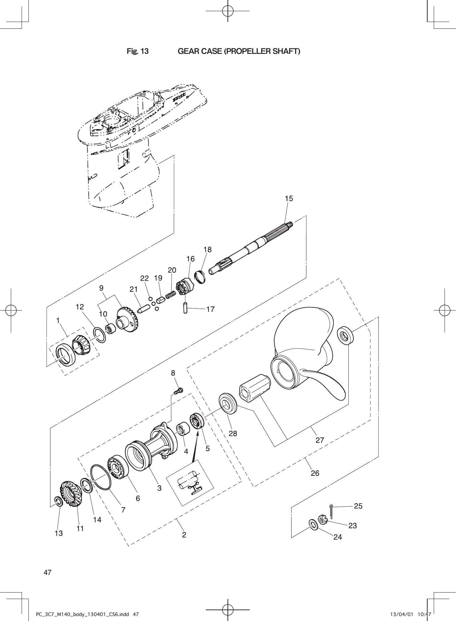 Tohatsu M115A2, M120A2, M140A2 GEAR CASE (PROPELLER SHAFT) parts diagram