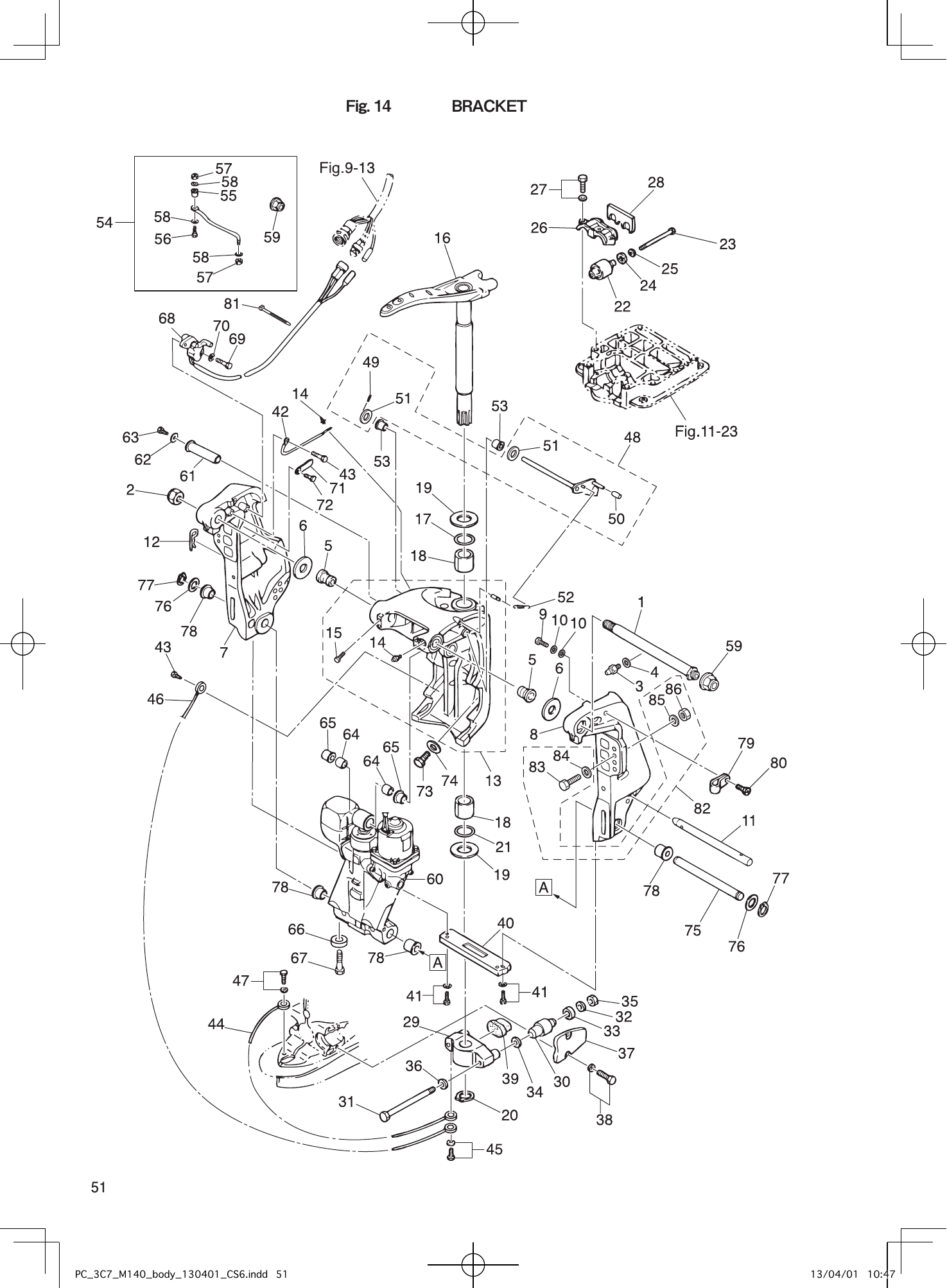 Tohatsu M115A2, M120A2, M140A2 BRACKET parts diagram