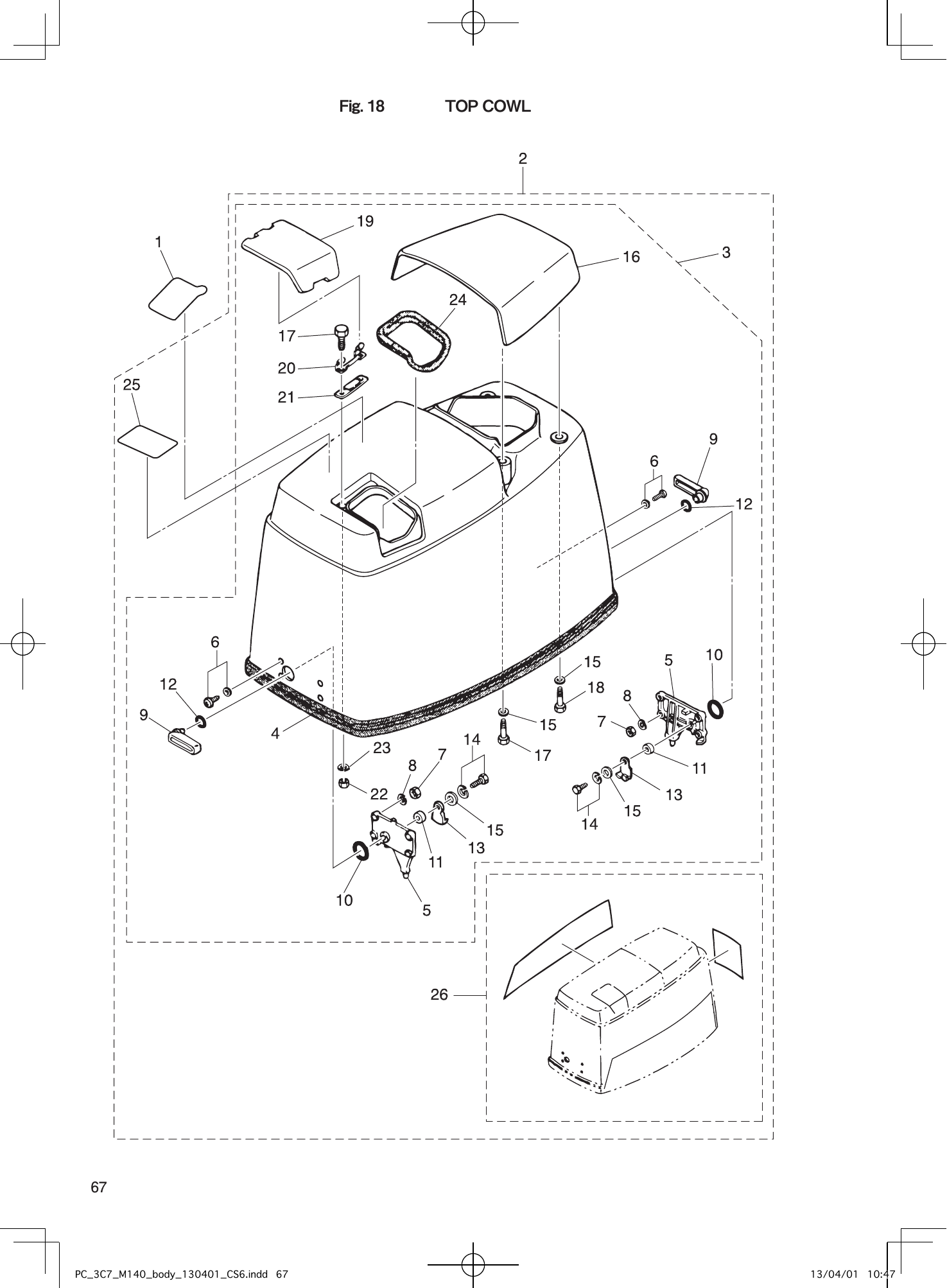 Tohatsu M115A2, M120A2, M140A2 TOP COWL parts diagram