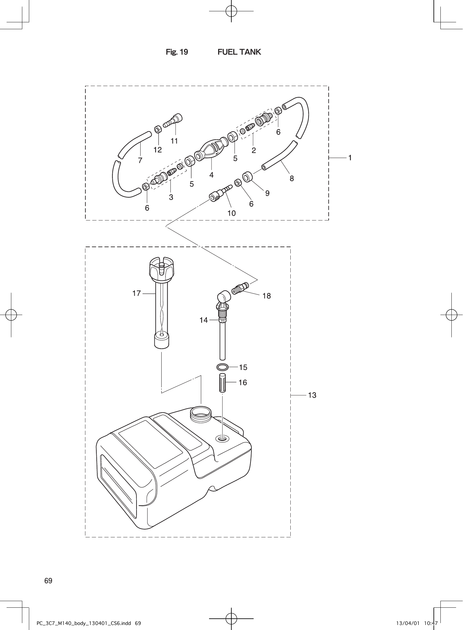 Tohatsu M115A2, M120A2, M140A2 FUEL TANK parts diagram