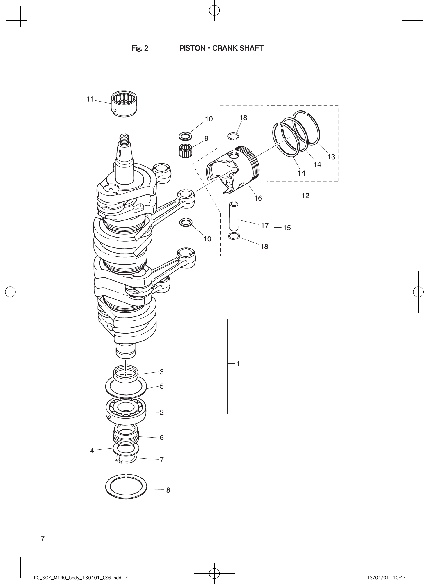 Tohatsu M115A2, M120A2, M140A2 PISTON・CRANK SHAFT parts diagram