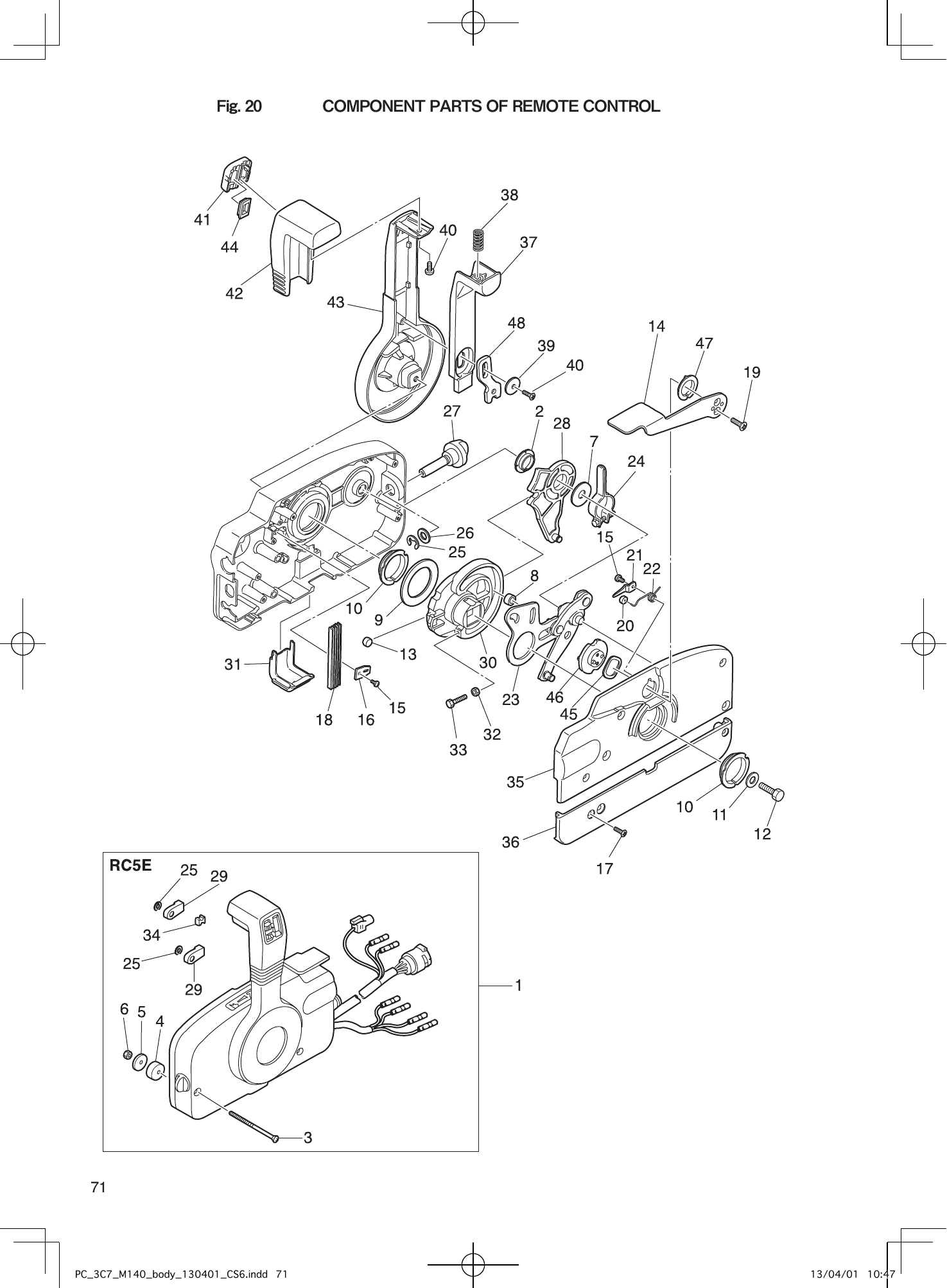 Tohatsu M115A2, M120A2, M140A2 COMPONENT PARTS OF REMOTE CONTROL parts diagram