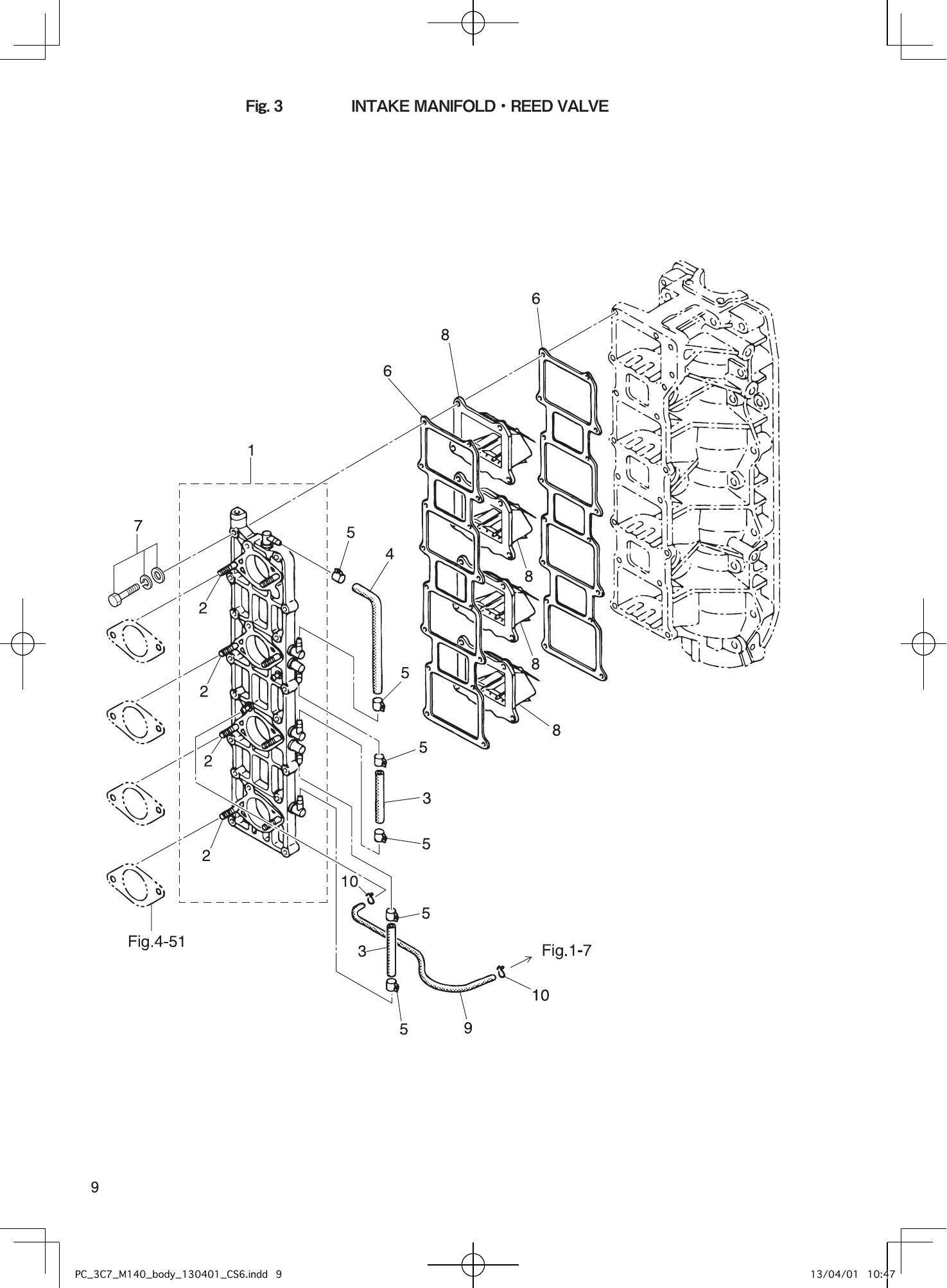 Tohatsu M115A2, M120A2, M140A2 INTAKE MANIFOLD・REED VALVE parts diagram