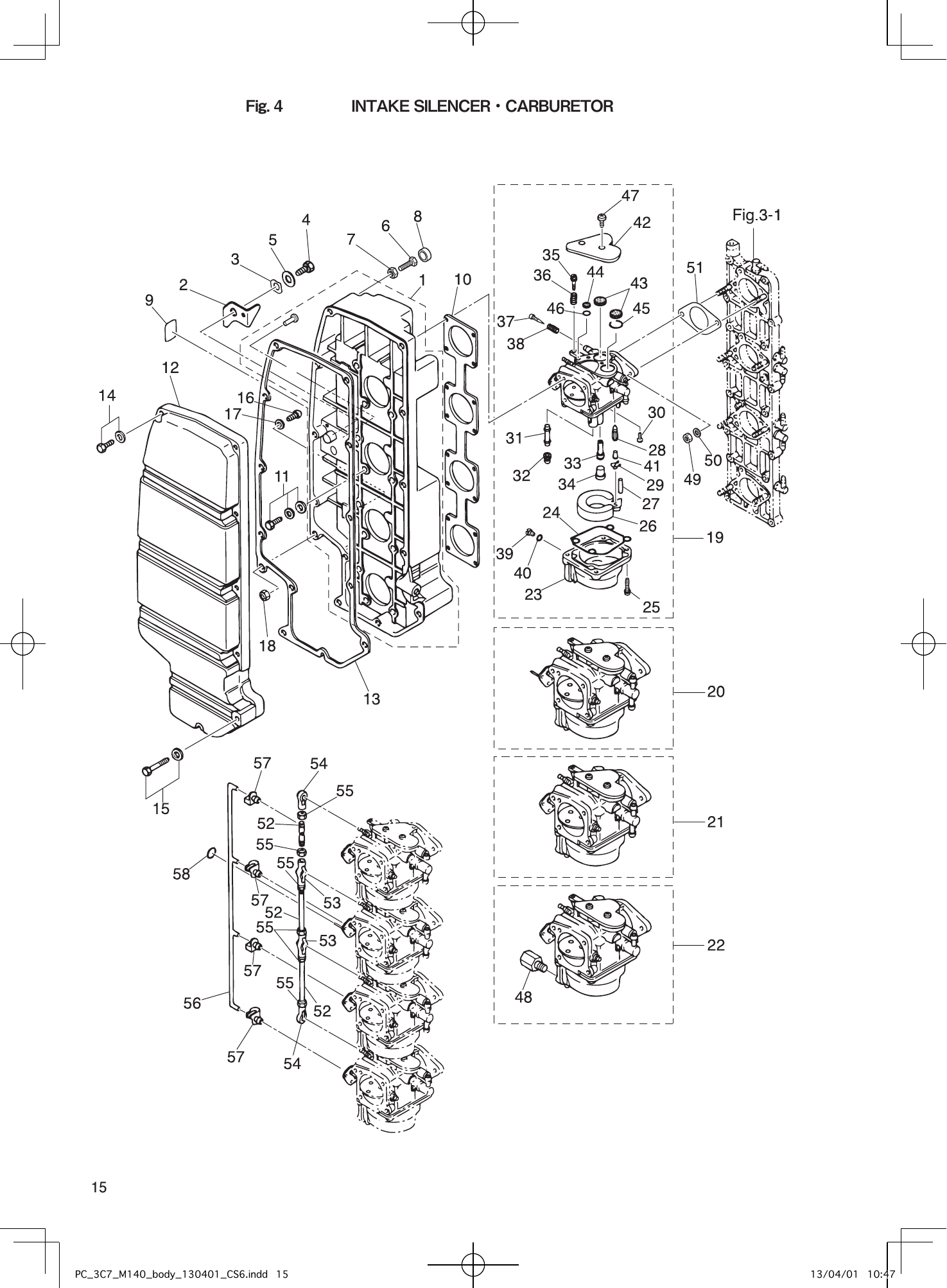 Tohatsu M115A2, M120A2, M140A2 INTAKE SILENCER・CARBURETOR parts diagram