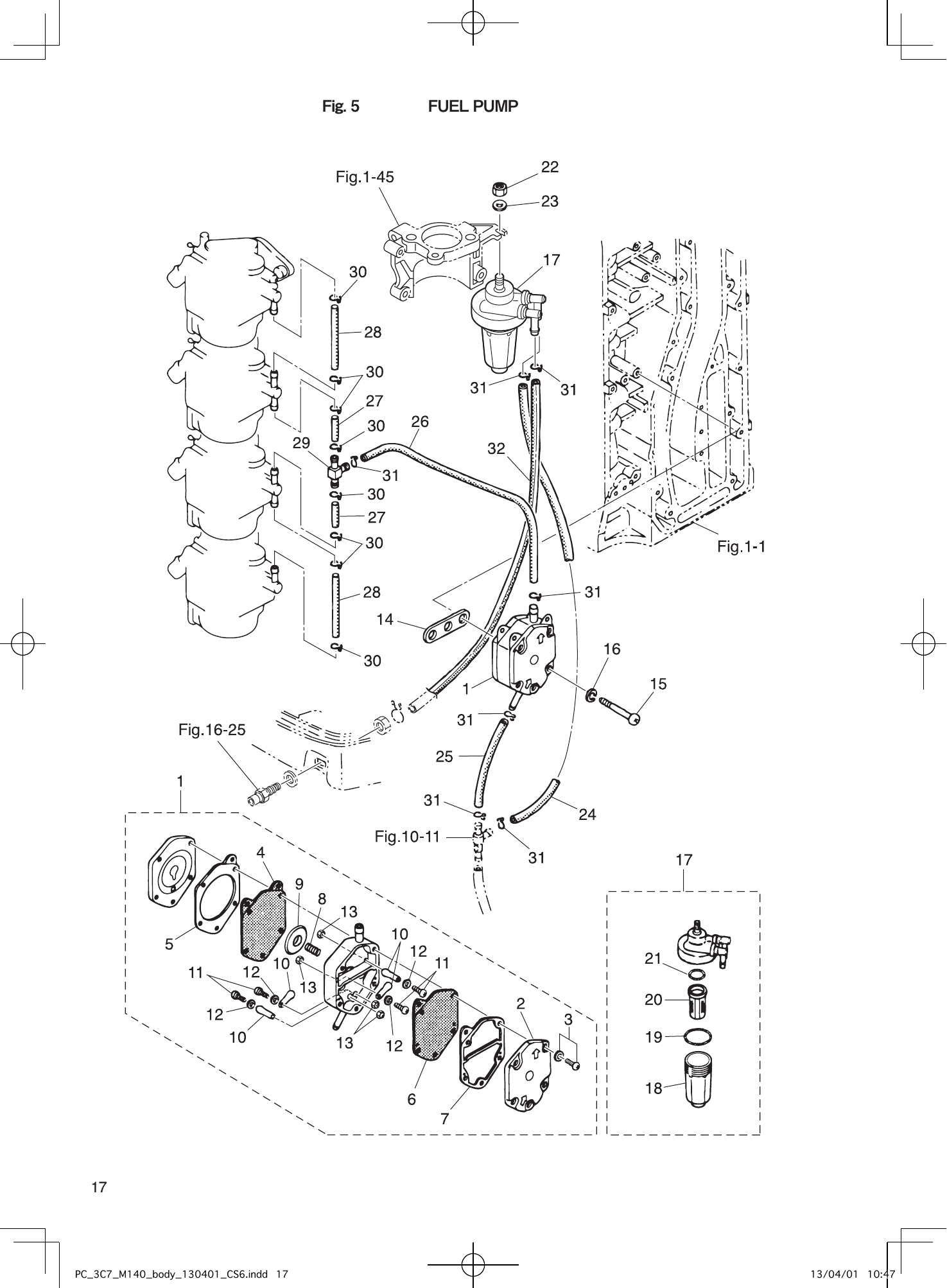 Tohatsu M115A2, M120A2, M140A2 FUEL PUMP parts diagram