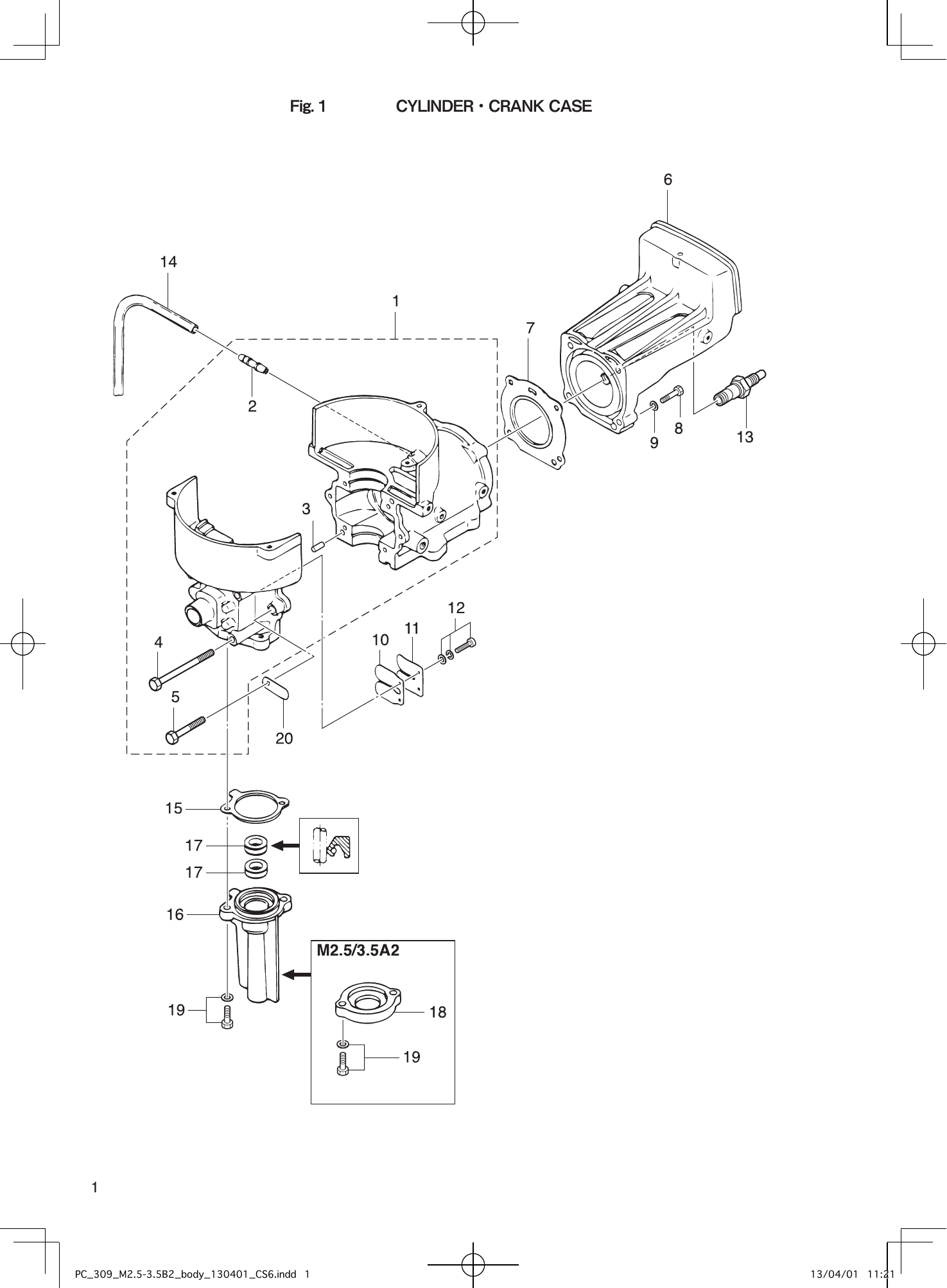Tohatsu M2.5A2, M3.5B2, M3.5A2 CYLINDER・CRANK CASE parts diagram