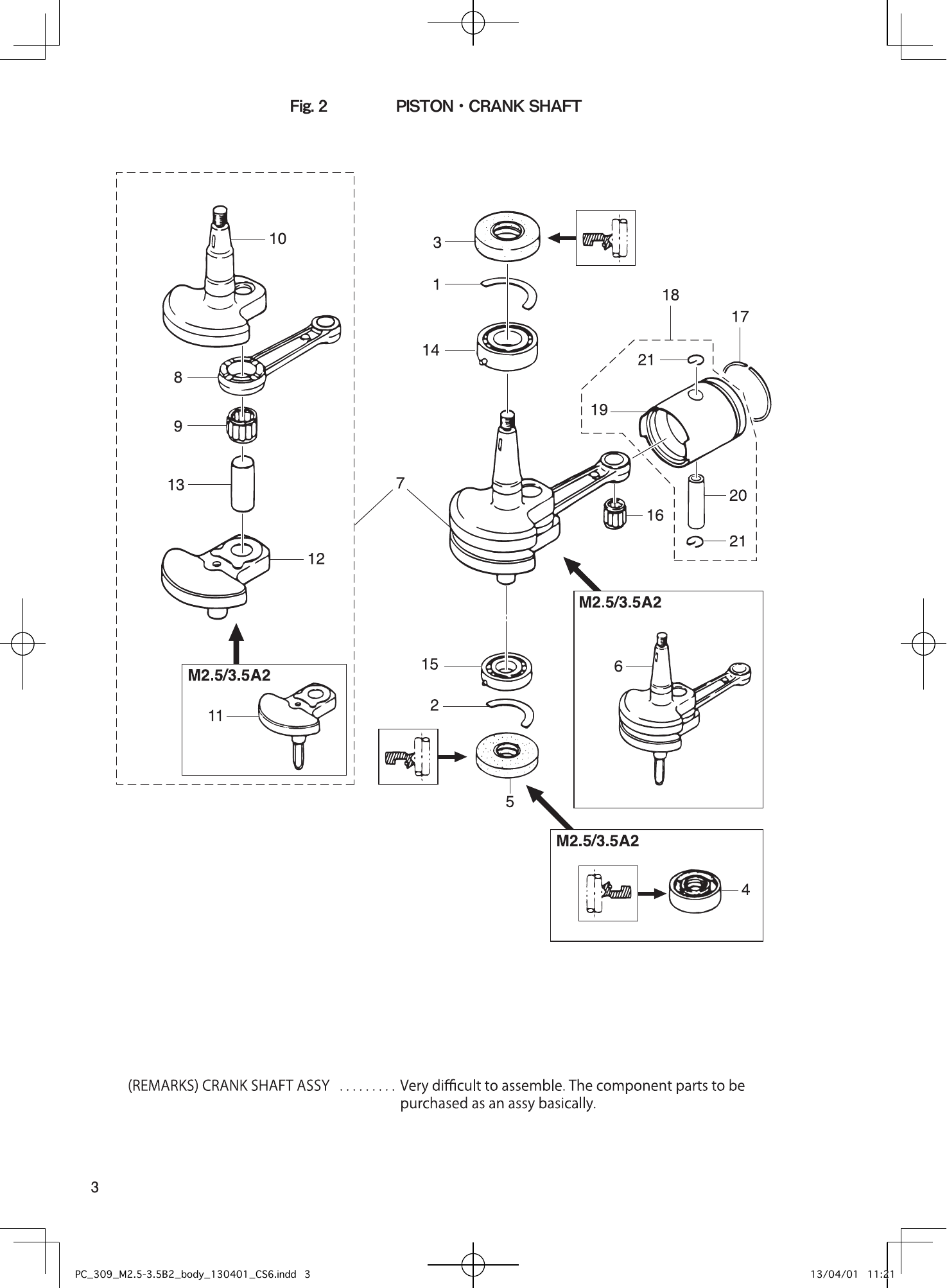 Tohatsu M2.5A2, M3.5B2, M3.5A2 PISTON・CRANK SHAFT parts diagram