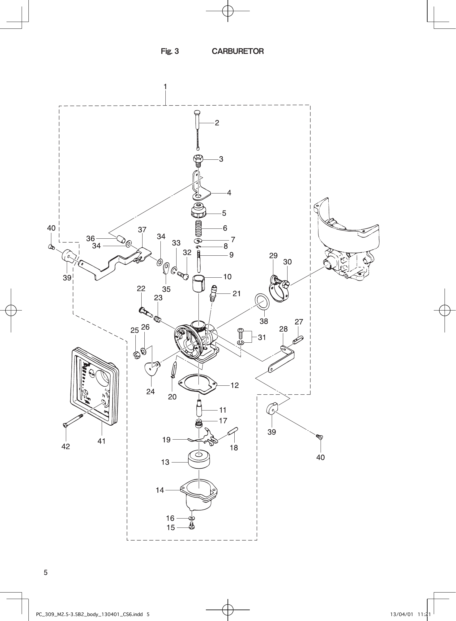 Tohatsu M2.5A2, M3.5B2, M3.5A2 CARBURETOR parts diagram