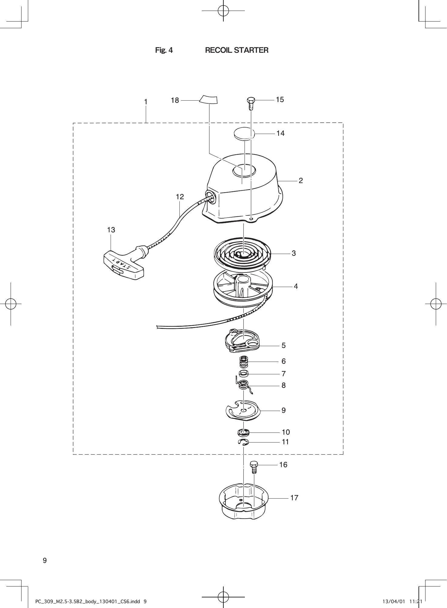 Tohatsu M2.5A2, M3.5B2, M3.5A2 RECOIL STARTER parts diagram