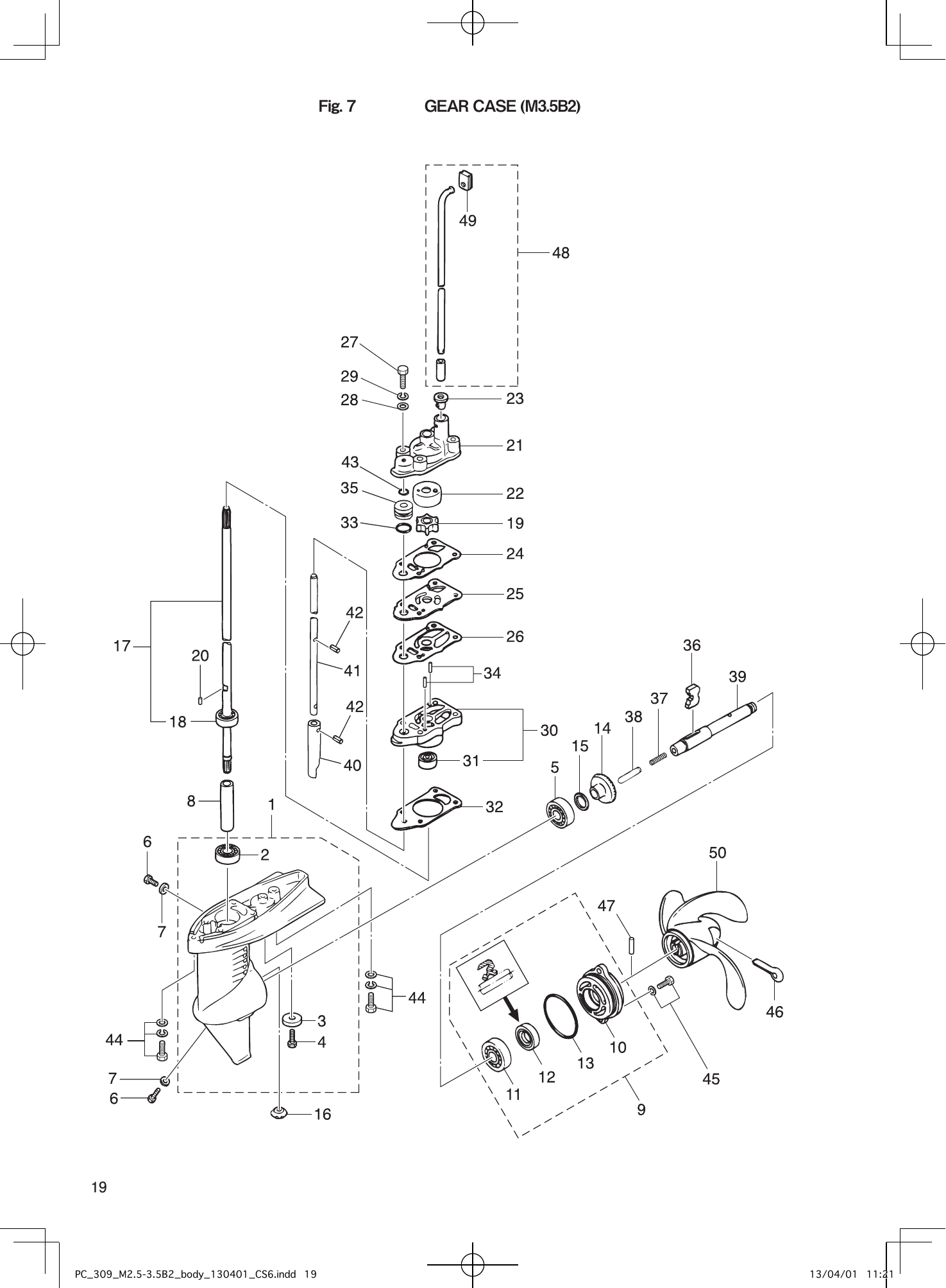 Tohatsu M2.5A2, M3.5B2, M3.5A2 GEAR CASE (M3.5B2) parts diagram