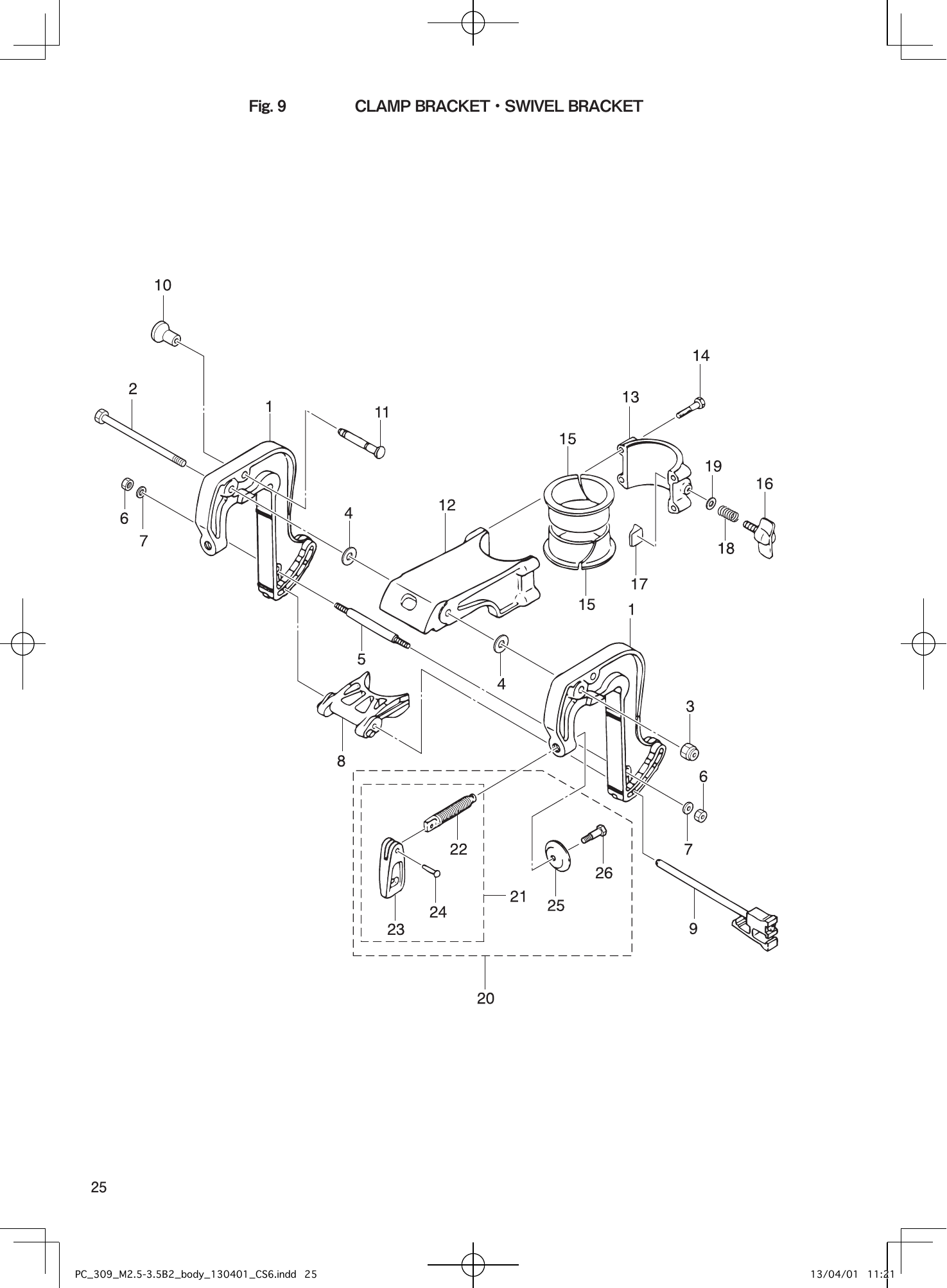 Tohatsu M2.5A2, M3.5B2, M3.5A2 CLAMP BRACKET・SWIVEL BRACKET parts diagram