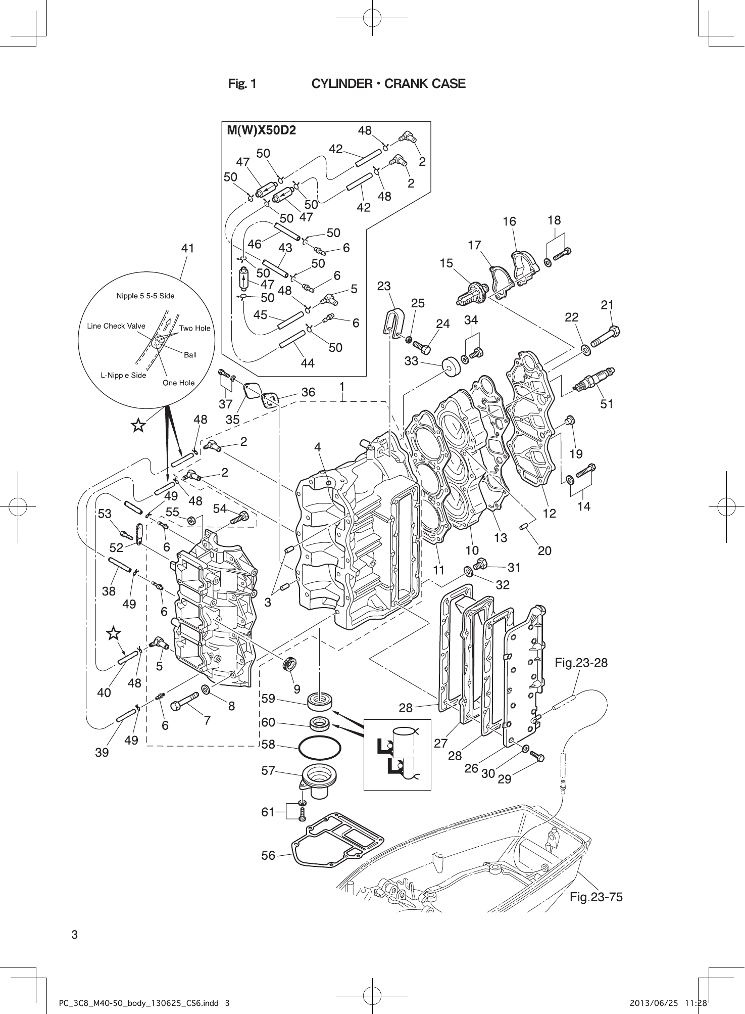 Tohatsu M40D2 CYLINDER・CRANK CASE parts diagram