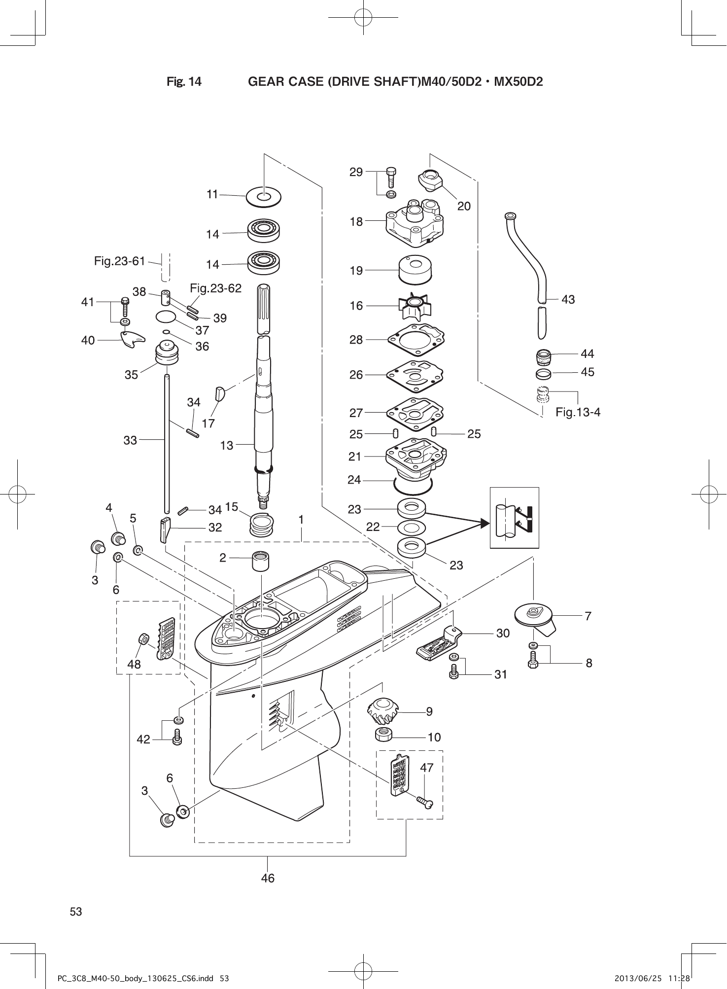 Tohatsu M40D2 GEAR CASE (DRIVE SHAFT)M40/50D2・MX50D2 parts diagram