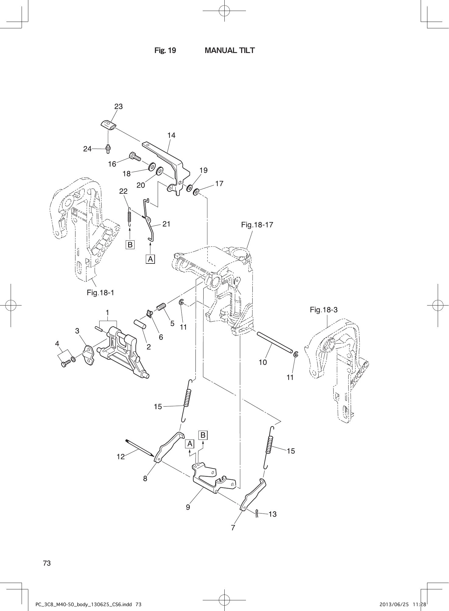 Tohatsu M40D2 MANUAL TILT parts diagram