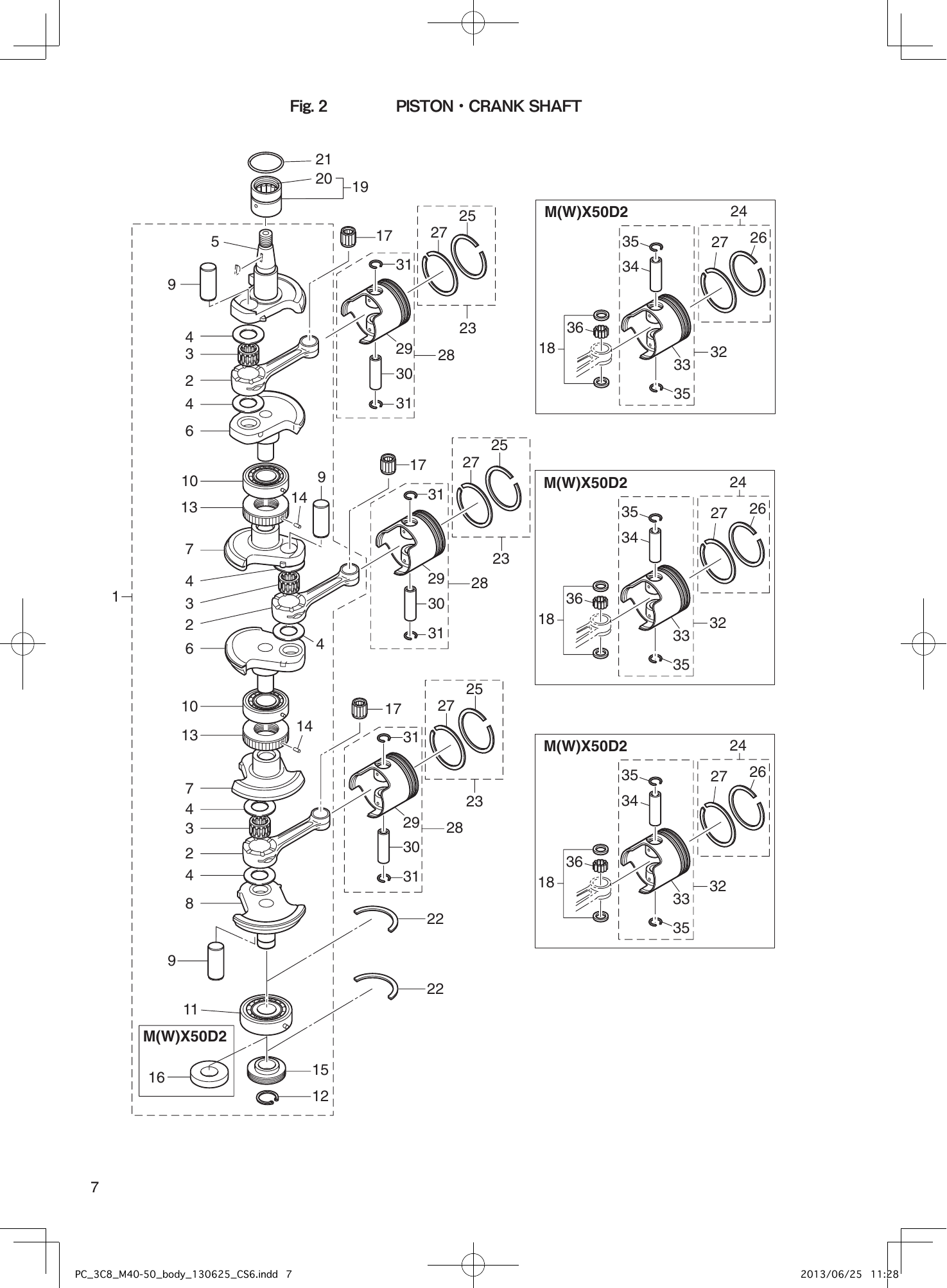 Tohatsu M40D2 PISTON・CRANK SHAFT parts diagram