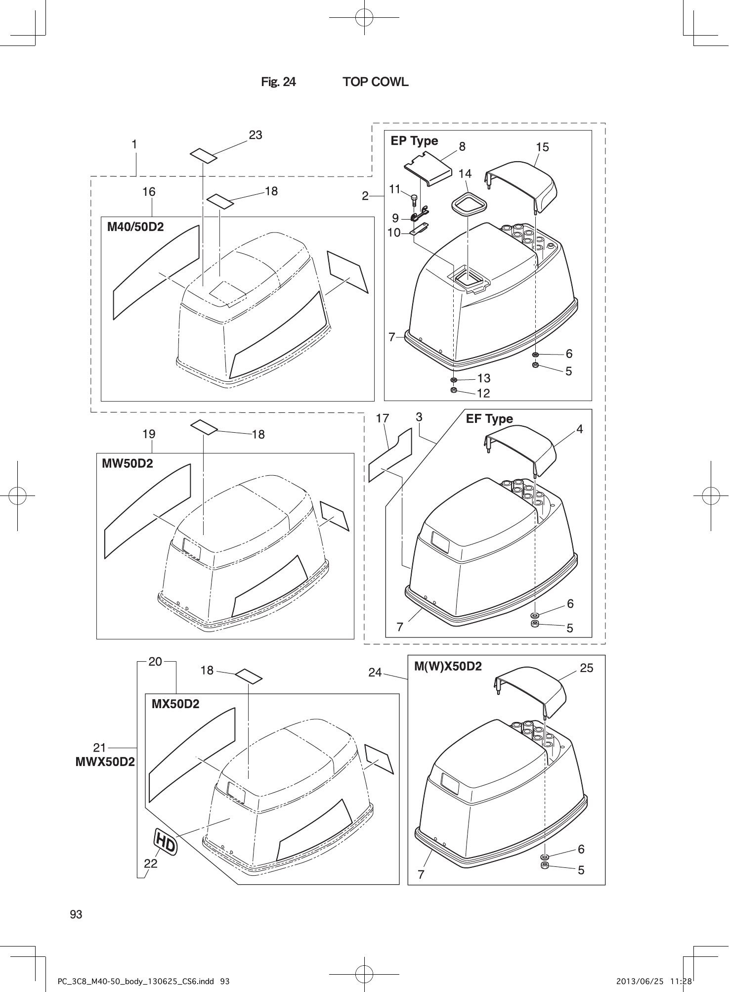 Tohatsu M40D2 TOP COWL parts diagram