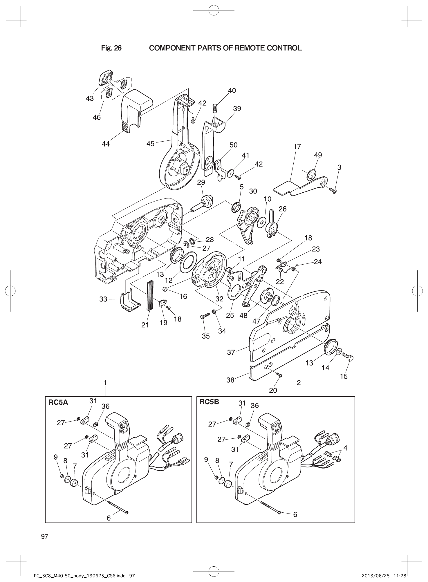 Tohatsu M40D2 COMPONENT PARTS OF REMOTE CONTROL parts diagram