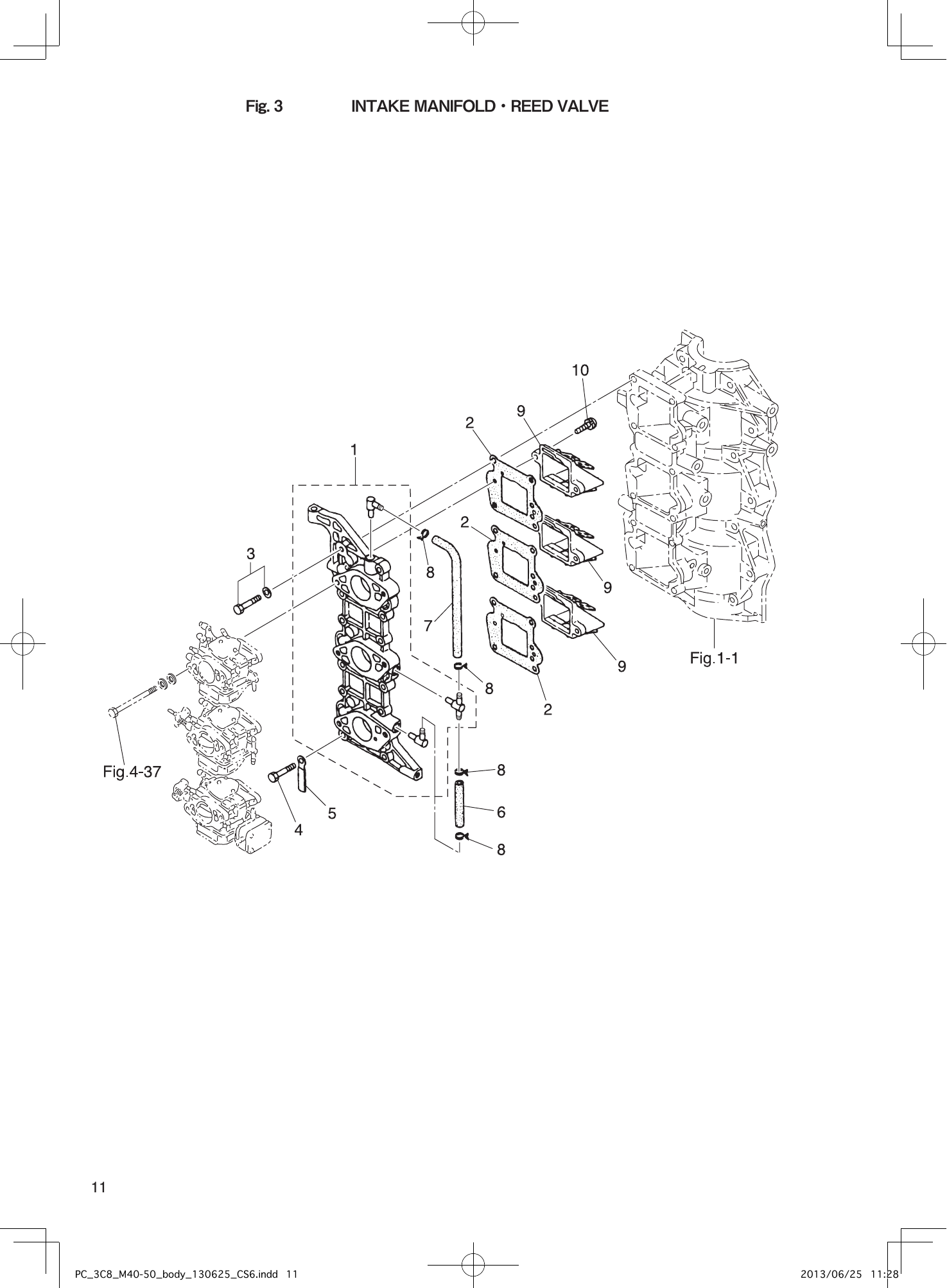 Tohatsu M40D2 INTAKE MANIFOLD・REED VALVE parts diagram