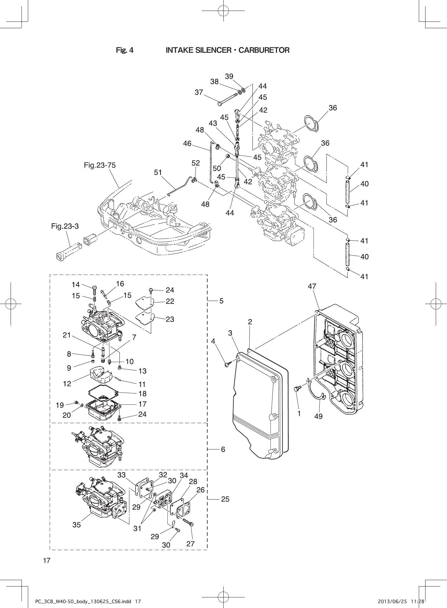 Tohatsu M40D2 INTAKE SILENCER・CARBURETOR parts diagram