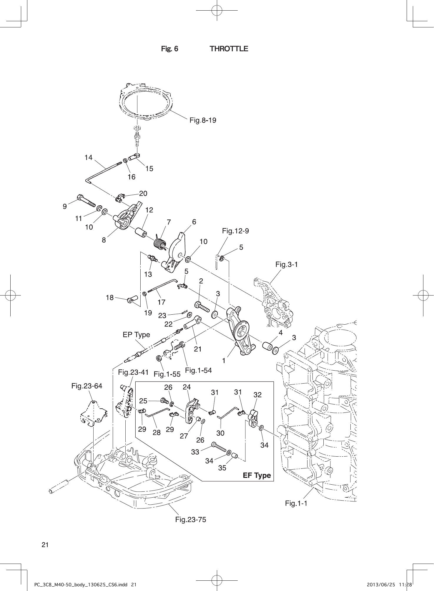 Tohatsu M40D2 THROTTLE parts diagram